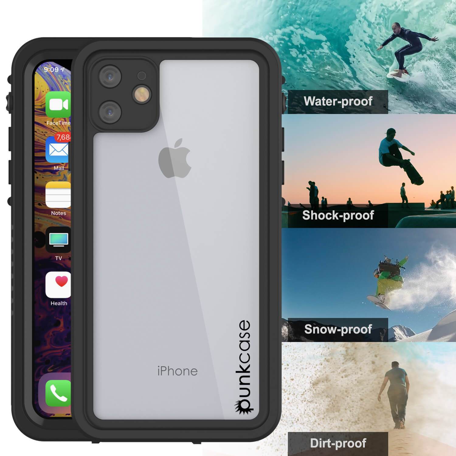 iPhone 12 Waterproof Case, Punkcase [Extreme Series] Armor Cover W/ Built In Screen Protector [Black]