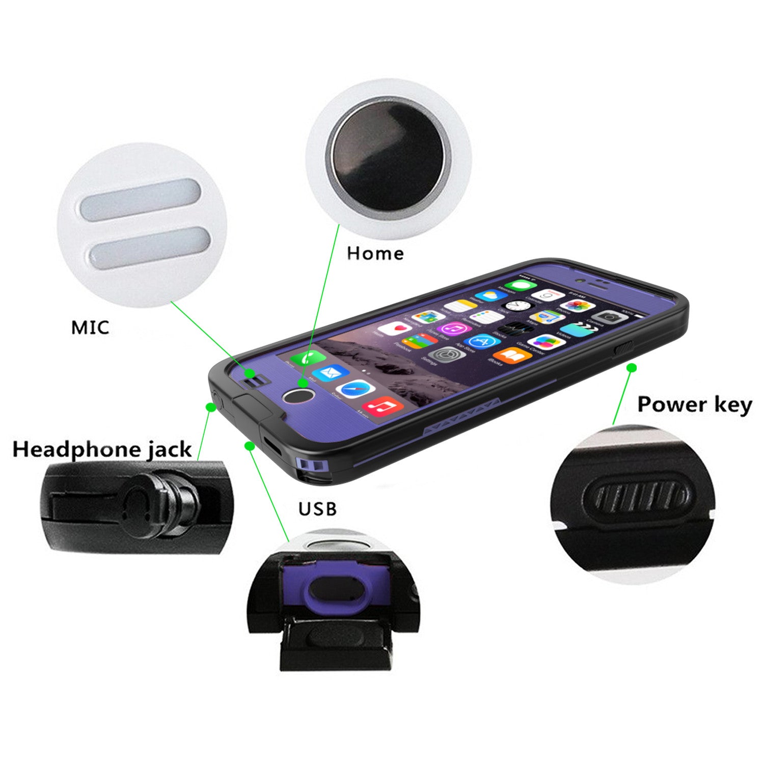 iPhone 6S+/6+ Plus Waterproof Case, Punkcase SpikeStar Purple Thin Fit 6.6ft Underwater IP68