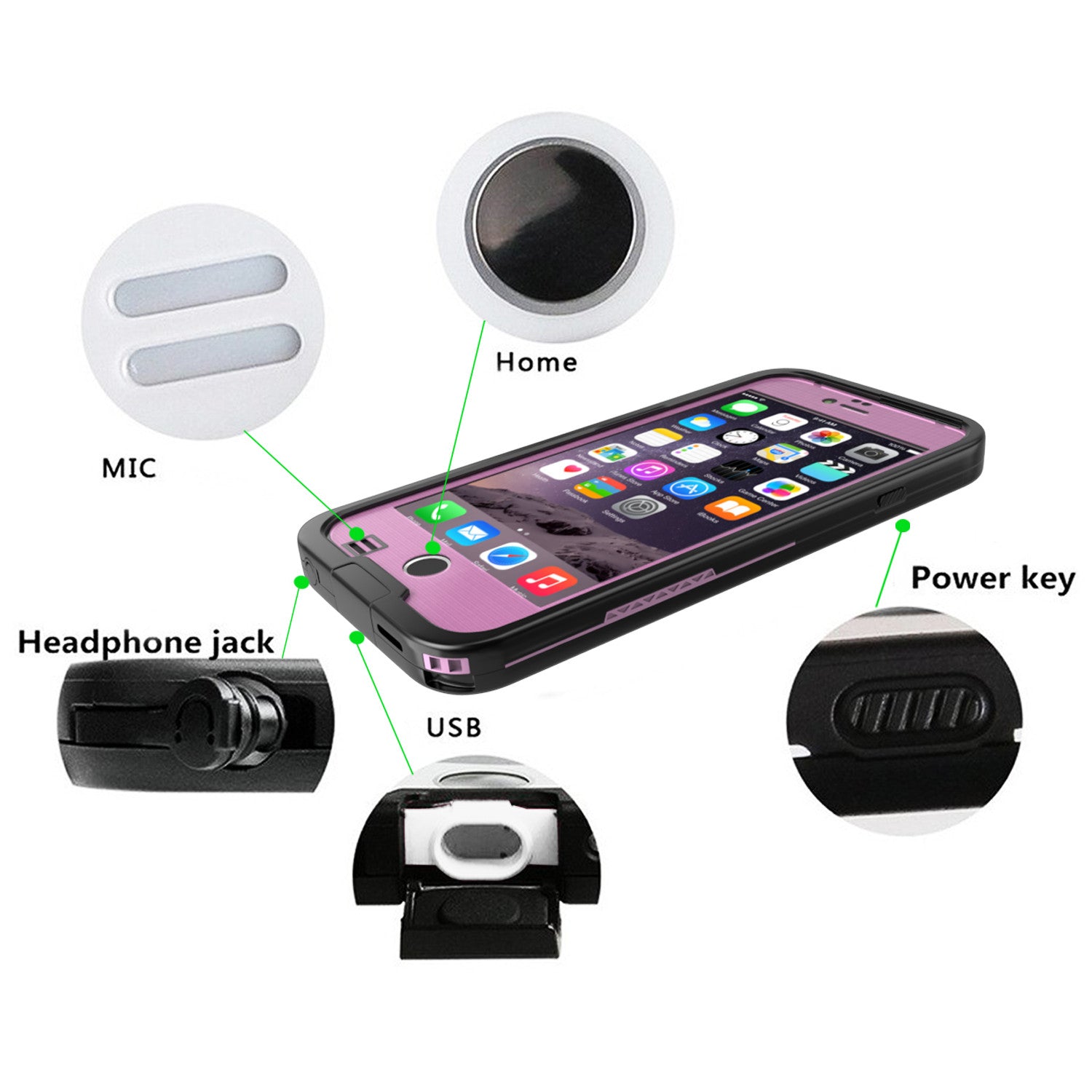 iPhone 6S/6 Waterproof Case, Punkcase SpikeStar Pink | Thin Fit 6.6ft Underwater IP68 | Warranty