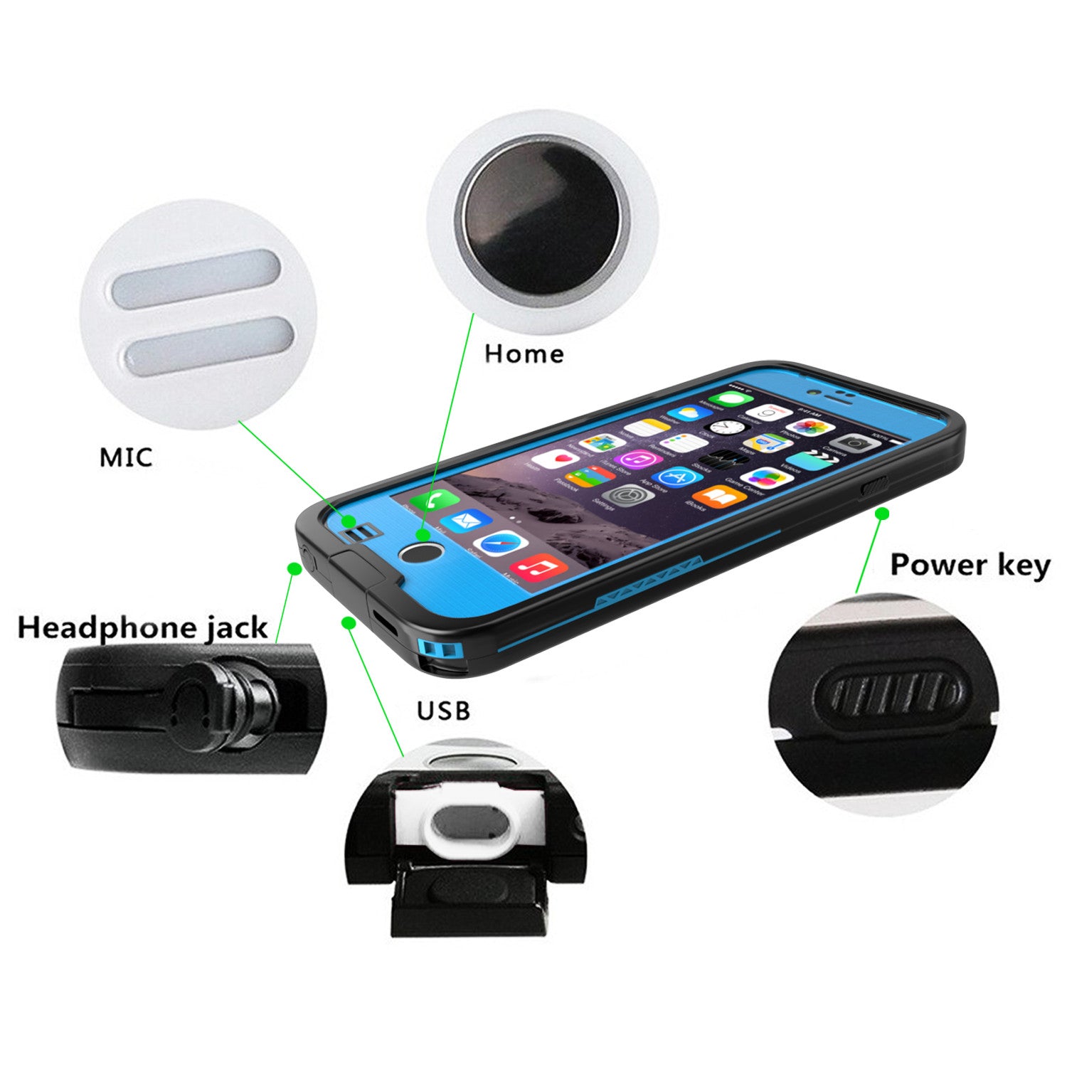 iPhone 6S/6 Waterproof Case Punkcase SpikeStar Light blue, Thin Fit 6.6ft Underwater IP68 | Warranty