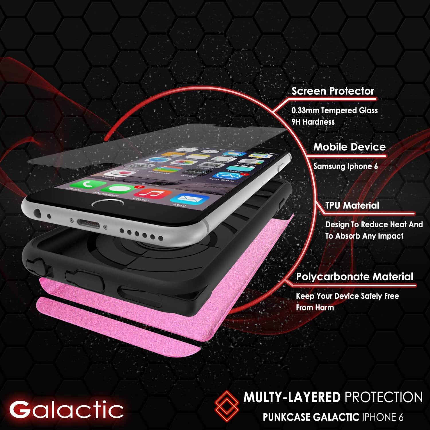 iPhone 6s Plus/6 Plus Case PunkCase Galactic Pink Slim w/ Tempered Glass Protector Lifetime Warranty