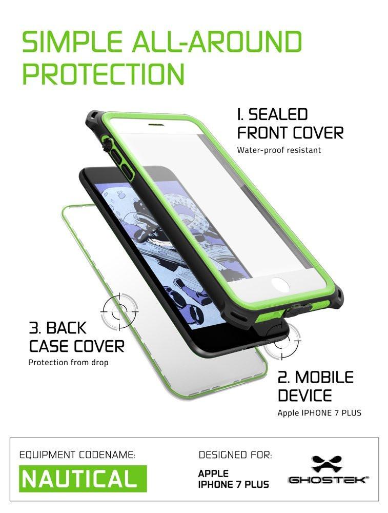 iPhone 8+ Plus Waterproof Case, Ghostek Nautical Series for iPhone 8+ Plus | Slim Underwater Protection | Adventure Duty | Swimming (Green)