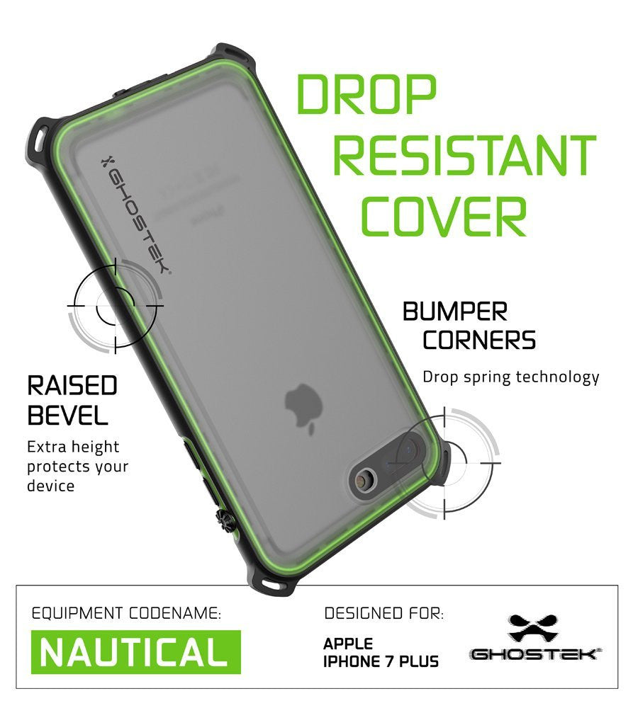 iPhone 7+ Plus Waterproof Case, Ghostek Nautical Series for iPhone 7+ Plus | Slim Underwater Protection | Adventure Duty | Swimming (Green)