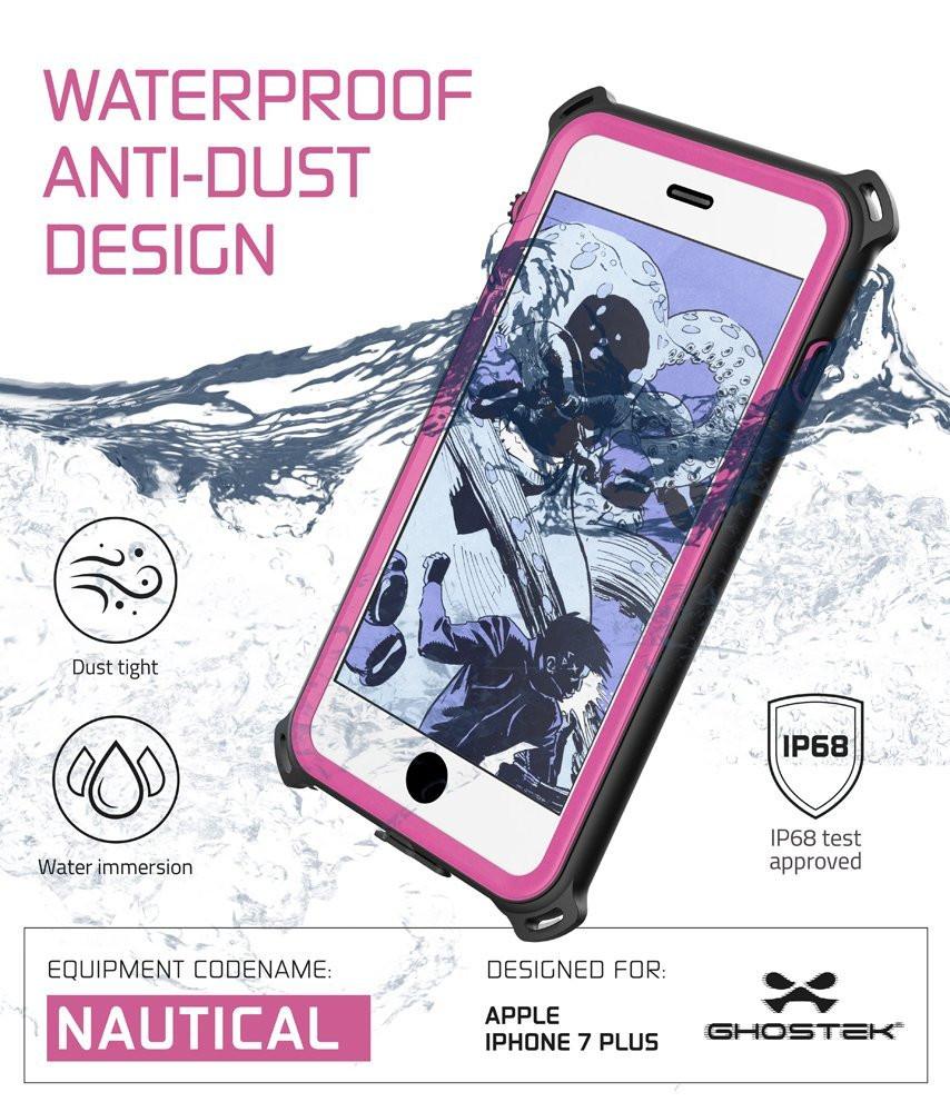iPhone 8+ Plus Waterproof Case, Ghostek Nautical Series for iPhone 8+ Plus | Slim Underwater Protection | Adventure Duty | Swimming (Pink)