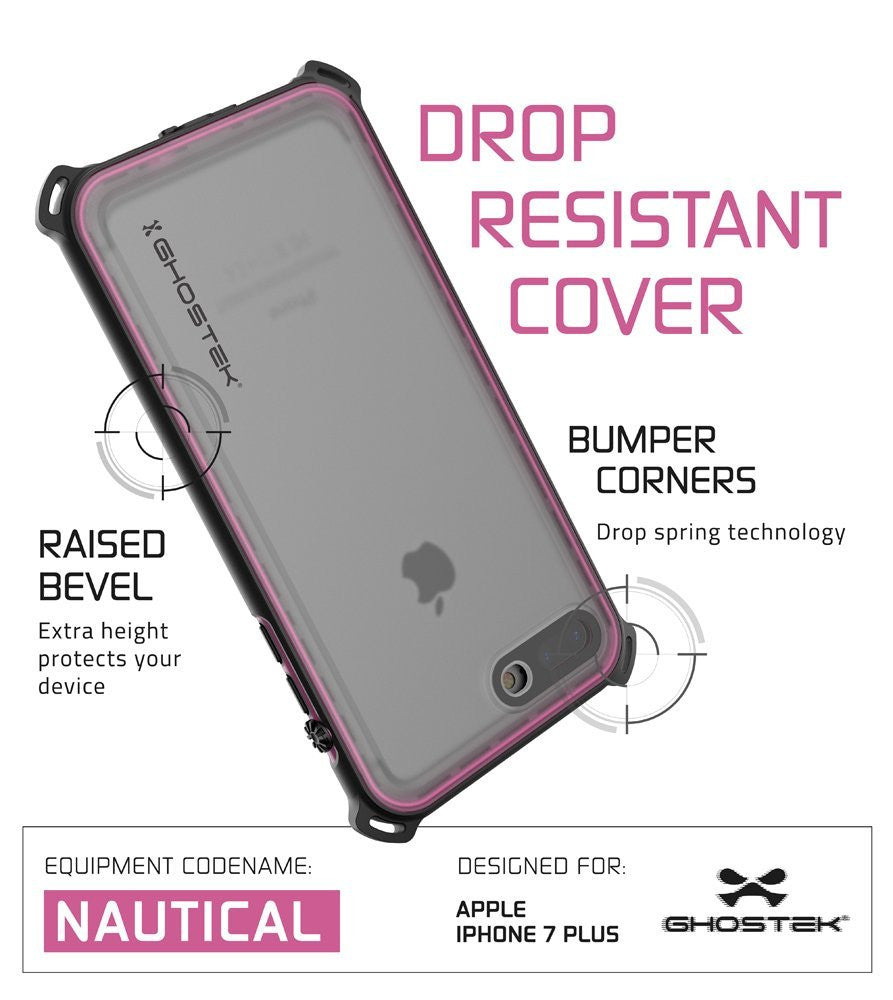 iPhone 7+ Plus Waterproof Case, Ghostek Nautical Series for iPhone 7+ Plus | Slim Underwater Protection | Adventure Duty | Swimming (Pink)