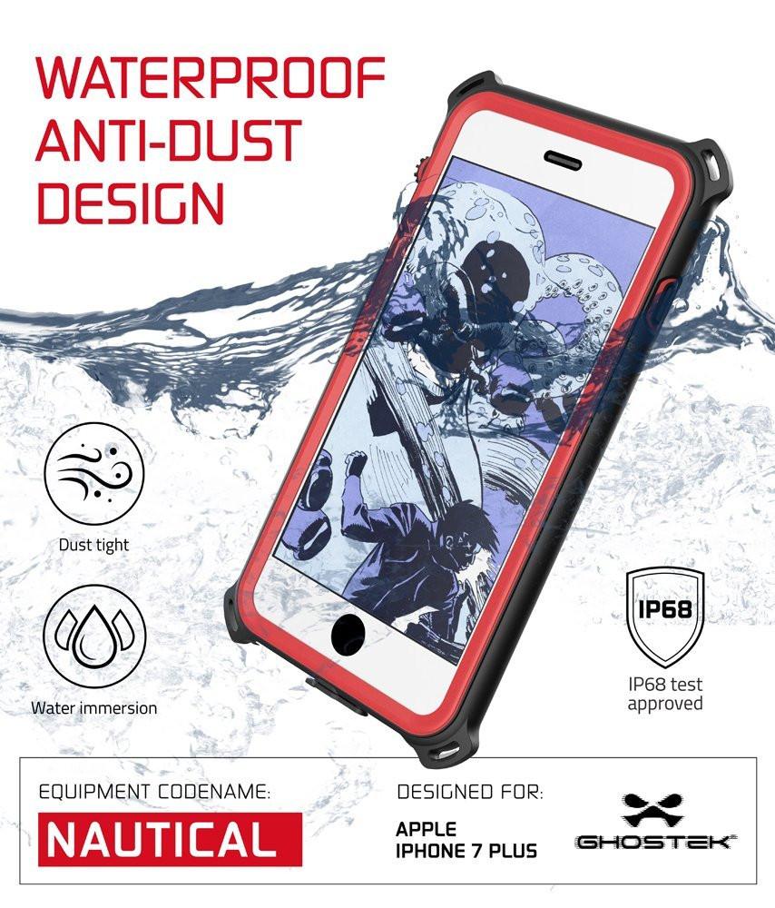 iPhone 8+ Plus Waterproof Case, Ghostek Nautical Series for iPhone 8+ Plus | Slim Underwater Protection | Adventure Duty | Swimming (Red)