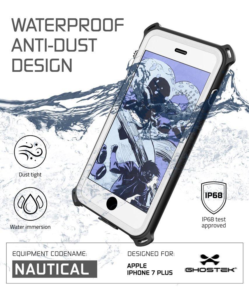 iPhone 8+ Plus Waterproof Case, Ghostek Nautical Series for iPhone 8+ Plus | Slim Underwater Protection | Adventure Duty | Swimming (White)