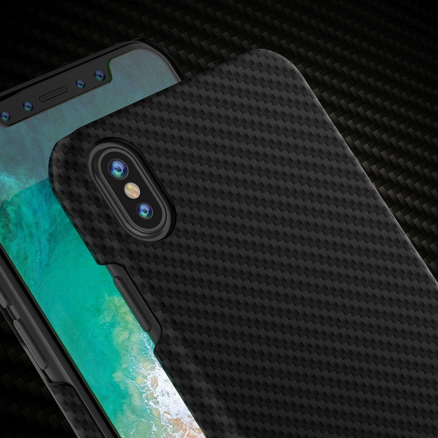 iPhone X Case, Punkcase CarbonShield, Heavy Duty & Ultra Thin 2 Piece Dual Layer [shockproof]