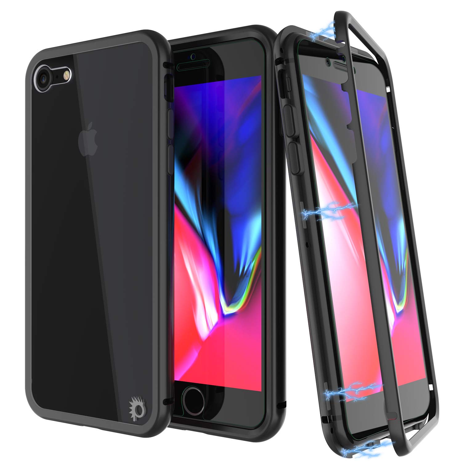 iPhone 8 Case, Punkcase Magnetic Shield Protective TPU Cover W/ Tempered Glass Screen Protector [Black]