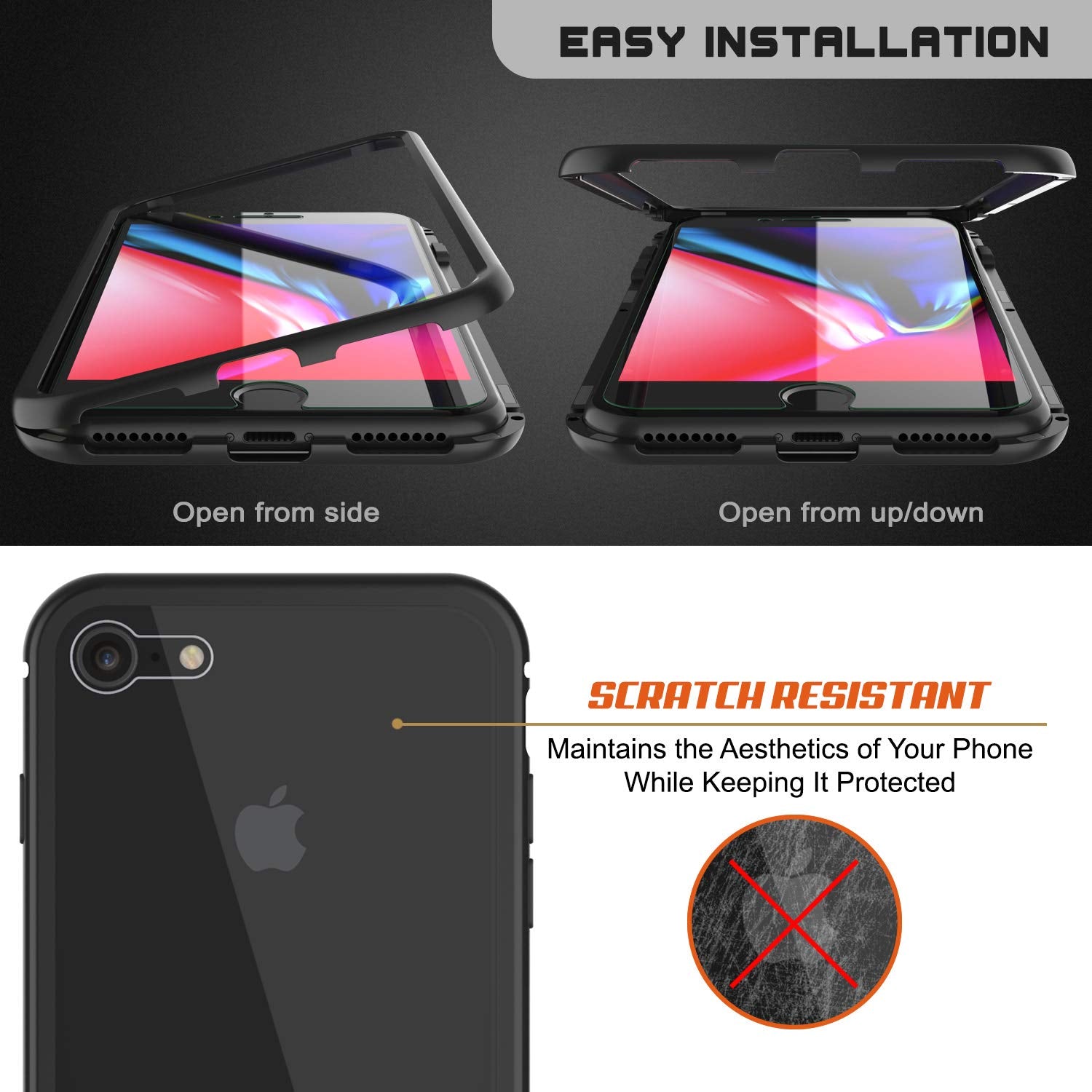 iPhone 8 Case, Punkcase Magnetic Shield Protective TPU Cover W/ Tempered Glass Screen Protector [Black]