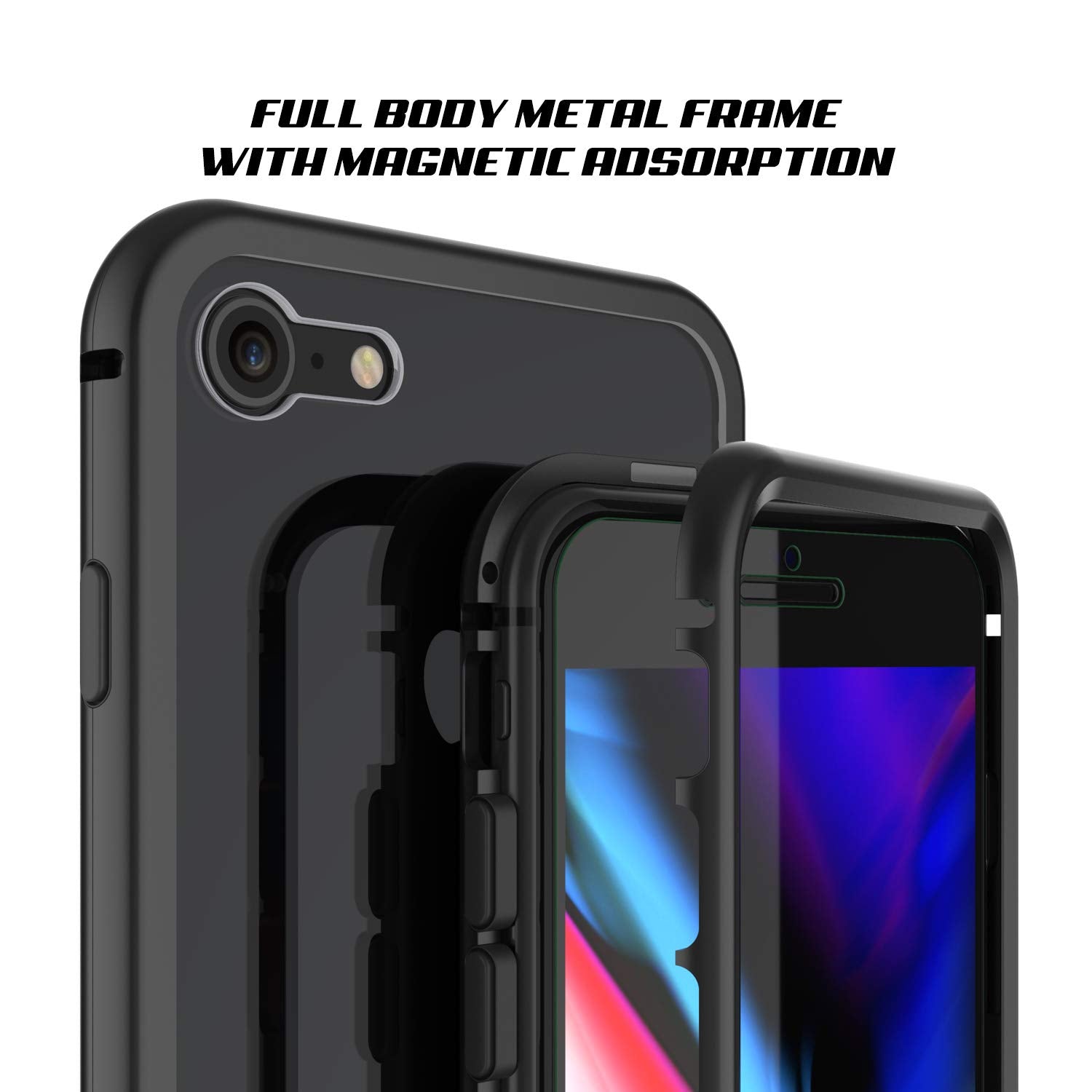 iPhone 8 Case, Punkcase Magnetic Shield Protective TPU Cover W/ Tempered Glass Screen Protector [Black]