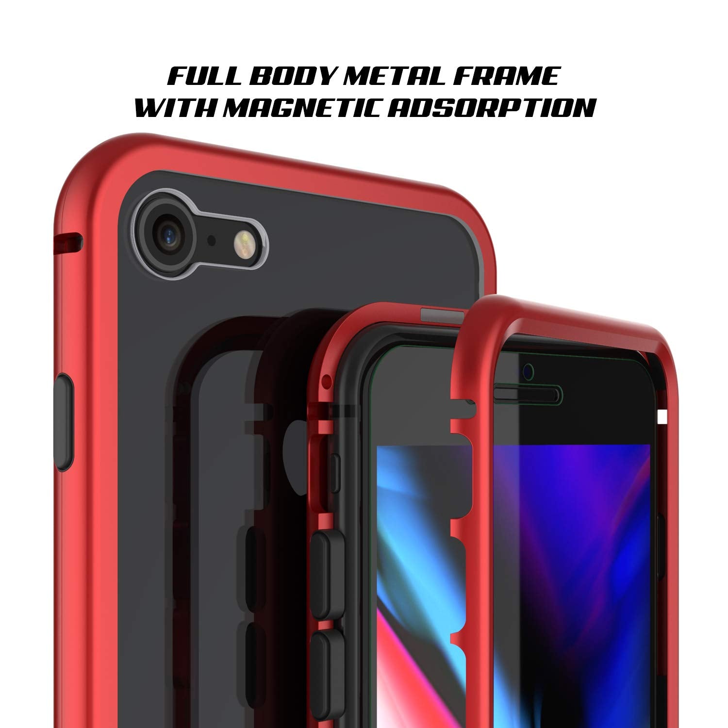 iPhone 7 Case, Punkcase Magnetic Shield Protective TPU Cover W/ Tempered Glass Screen Protector [Red]