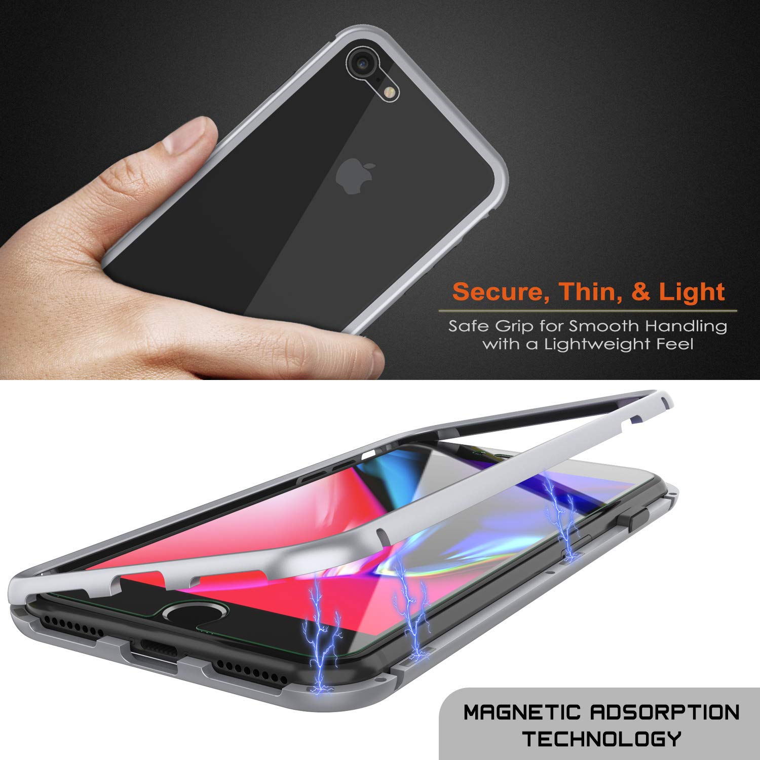 iPhone 8 Case, Punkcase Magnetic Shield Protective TPU Cover W/ Tempered Glass Screen Protector [Silver]