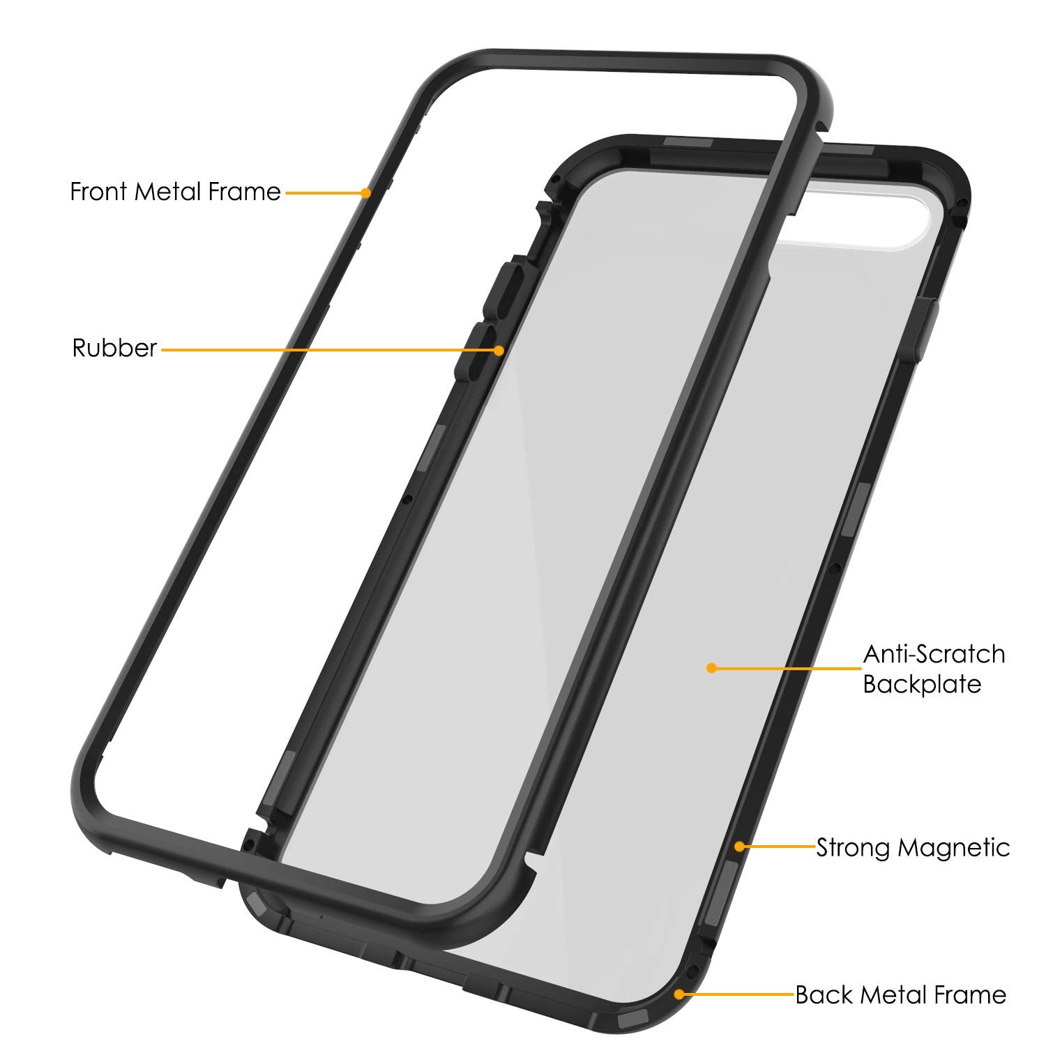 iPhone 7+ Plus Case, Punkcase Magnetic Shield Protective TPU Cover W/ Tempered Glass Screen Protector [Black]