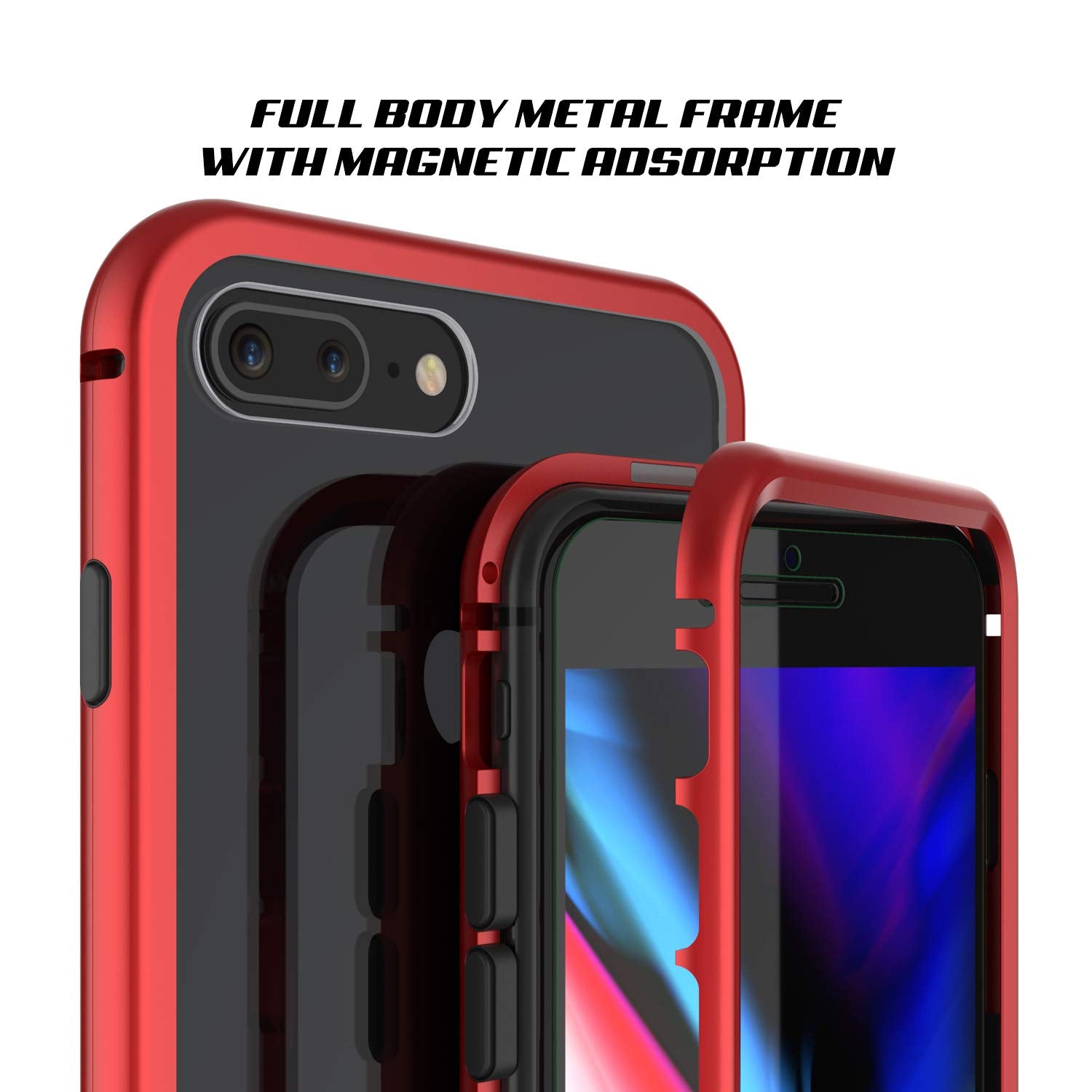 iPhone 8+ Plus Case, Punkcase Magnetic Shield Protective TPU Cover W/ Tempered Glass Screen Protector [Red]