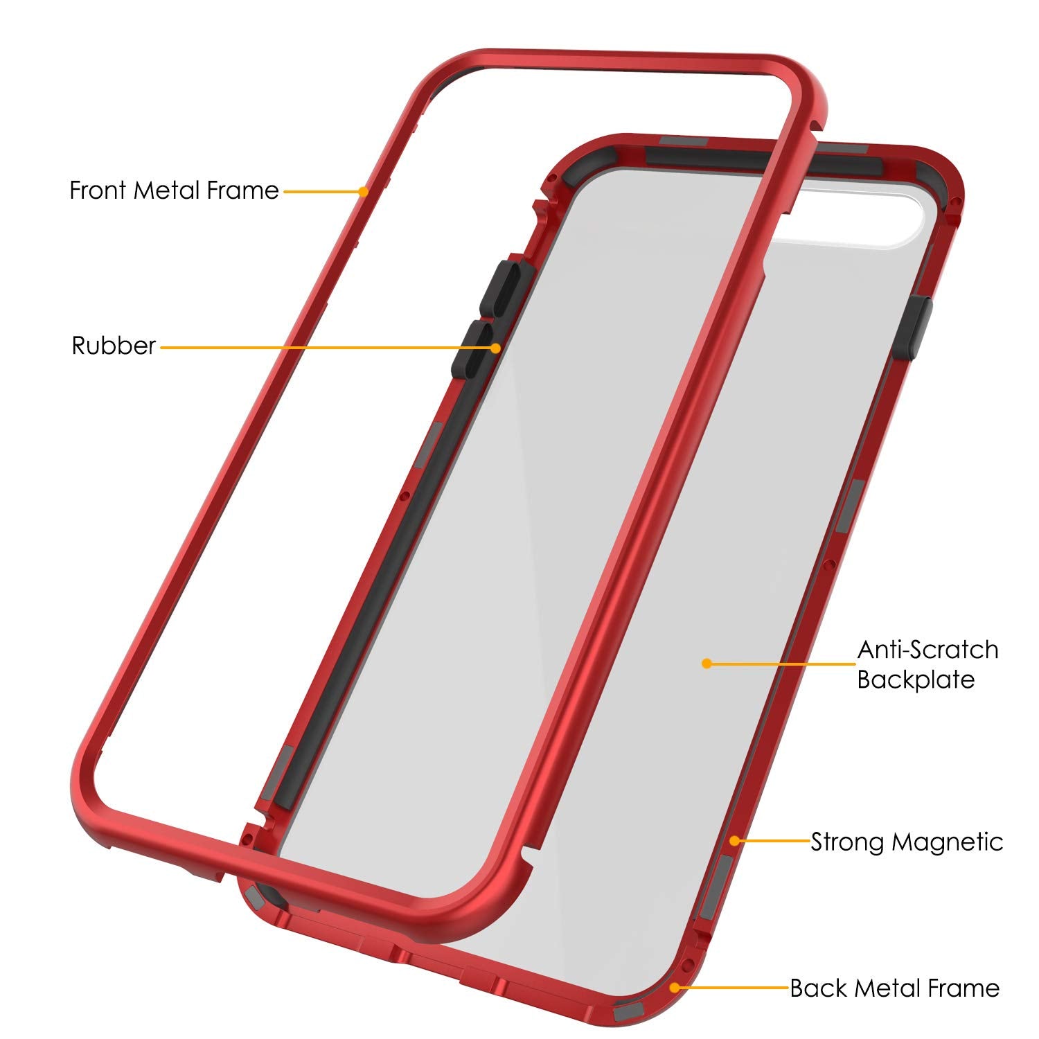 iPhone 8+ Plus Case, Punkcase Magnetic Shield Protective TPU Cover W/ Tempered Glass Screen Protector [Red]
