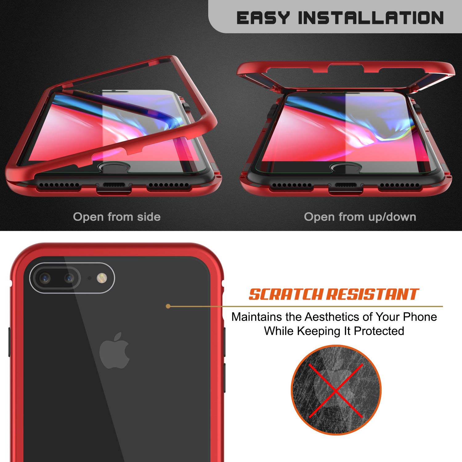 iPhone 8+ Plus Case, Punkcase Magnetic Shield Protective TPU Cover W/ Tempered Glass Screen Protector [Red]