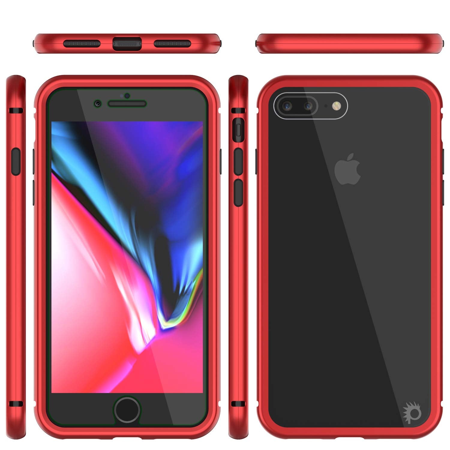 iPhone 8+ Plus Case, Punkcase Magnetic Shield Protective TPU Cover W/ Tempered Glass Screen Protector [Red]