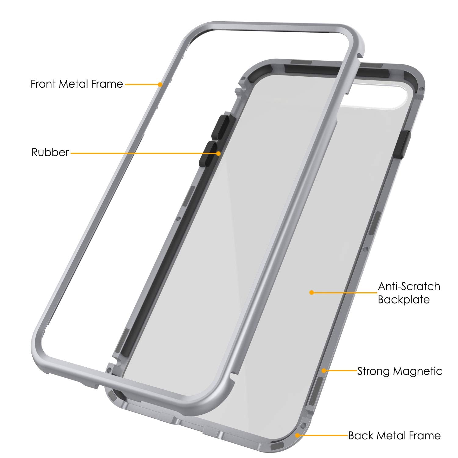 iPhone 8+ Plus Case, Punkcase Magnetic Shield Protective TPU Cover W/ Tempered Glass Screen Protector [Silver]