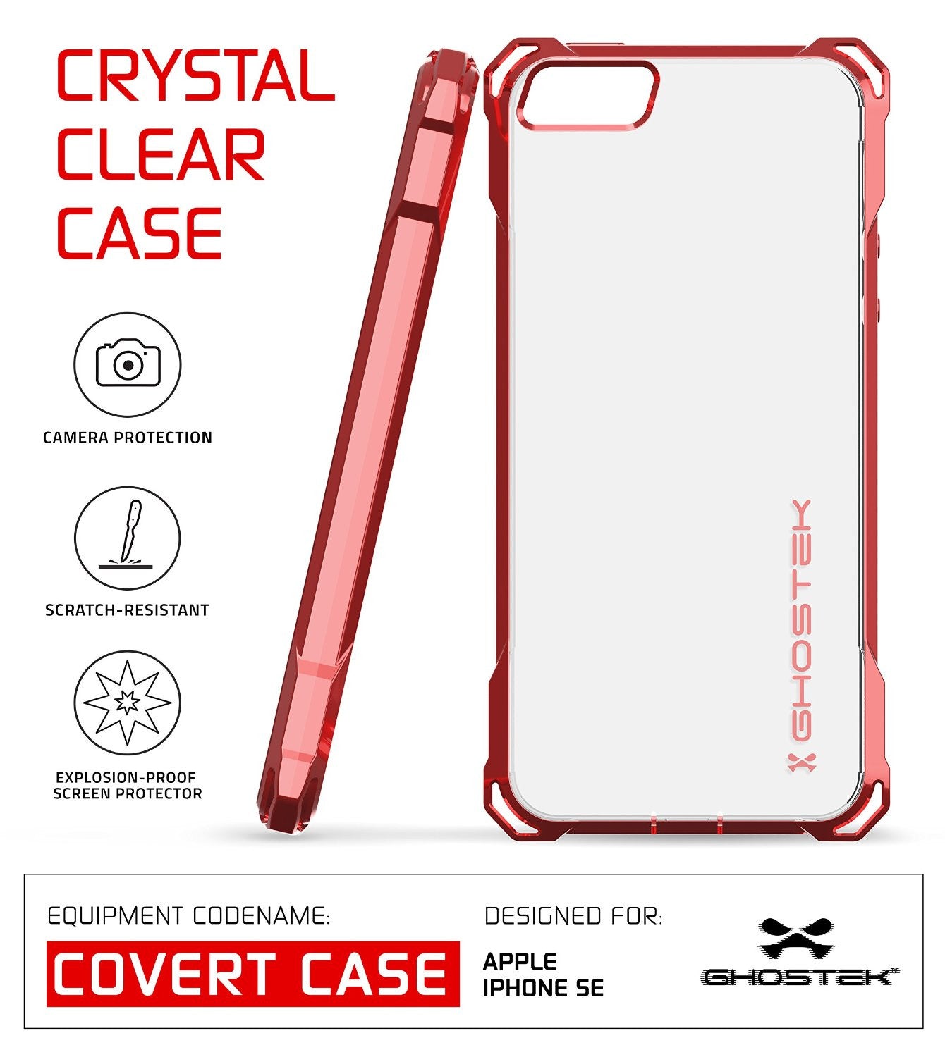 iPhone SE Case, Ghostek® Covert Red, Premium Impact Protective Armor | Lifetime Warranty Exchange