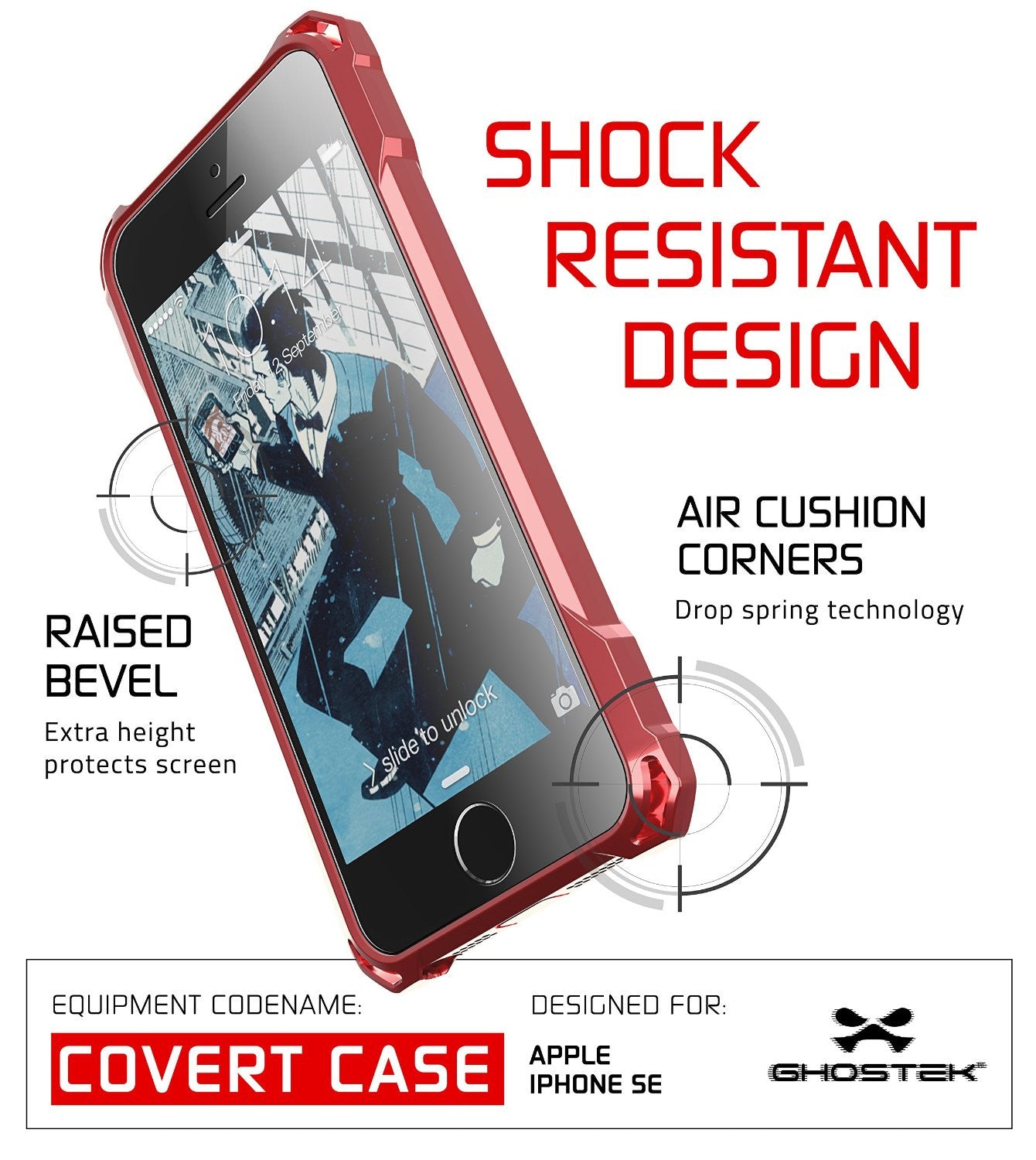 iPhone SE Case, Ghostek® Covert Red, Premium Impact Protective Armor | Lifetime Warranty Exchange