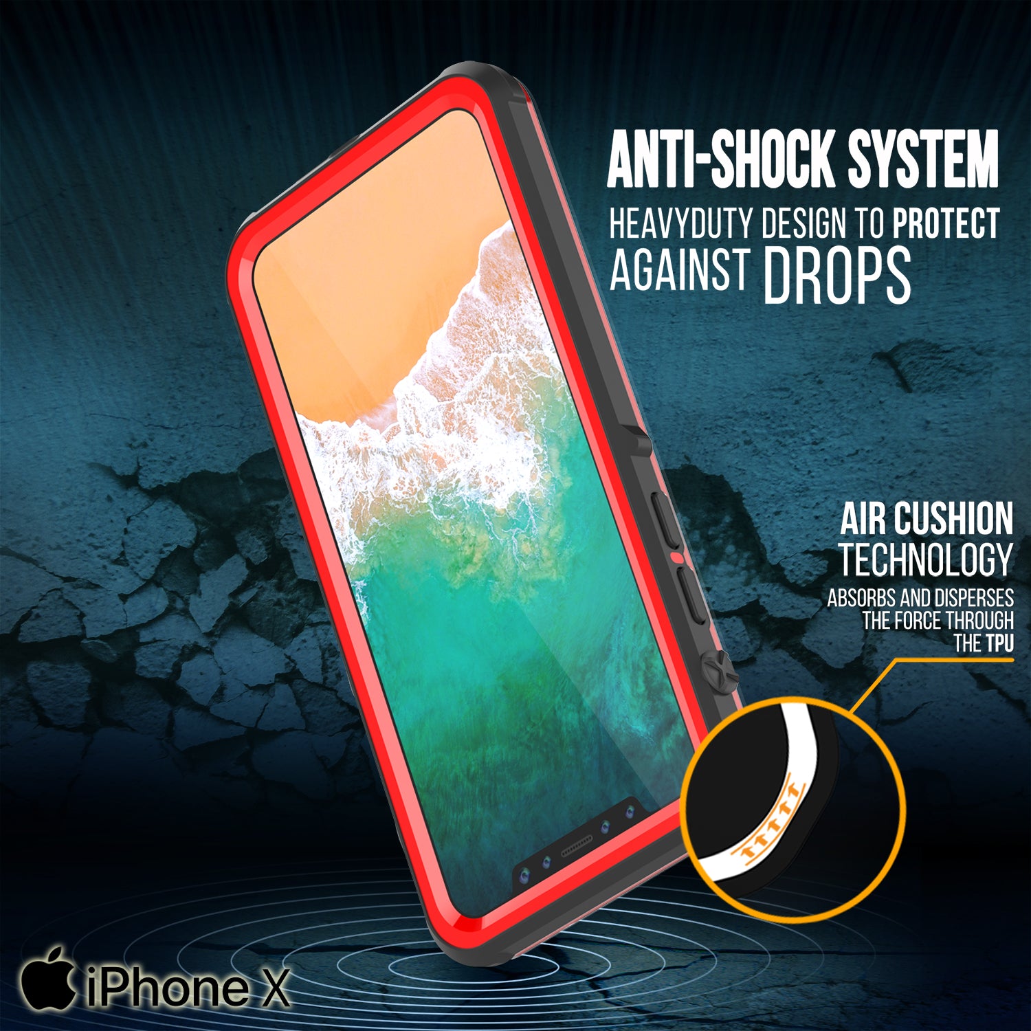 iPhone X Case, PUNKCase [CRYSTAL SERIES] Protective IP68 Certified Cover [Red]