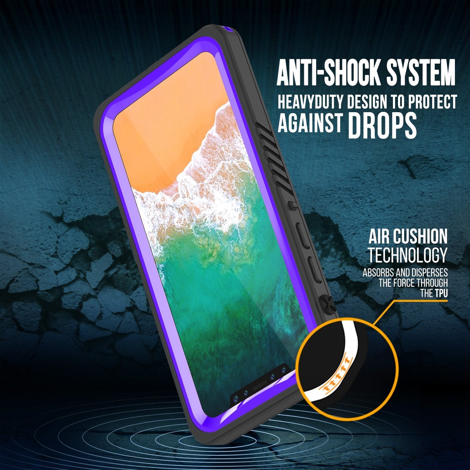 iPhone XS Max Waterproof Case, Punkcase [Extreme Series] Armor Cover W/ Built In Screen Protector [Purple]