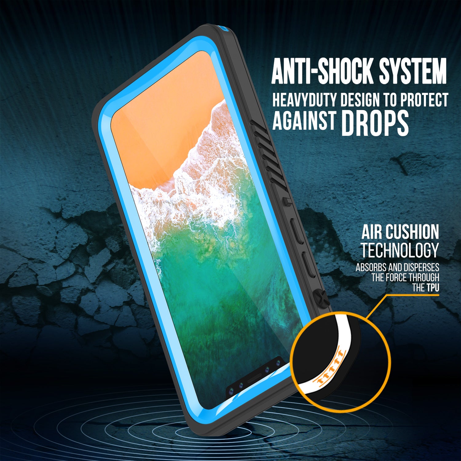 iPhone X Case, Punkcase [Extreme Series] [Slim Fit] [IP68 Certified] [Light Blue]