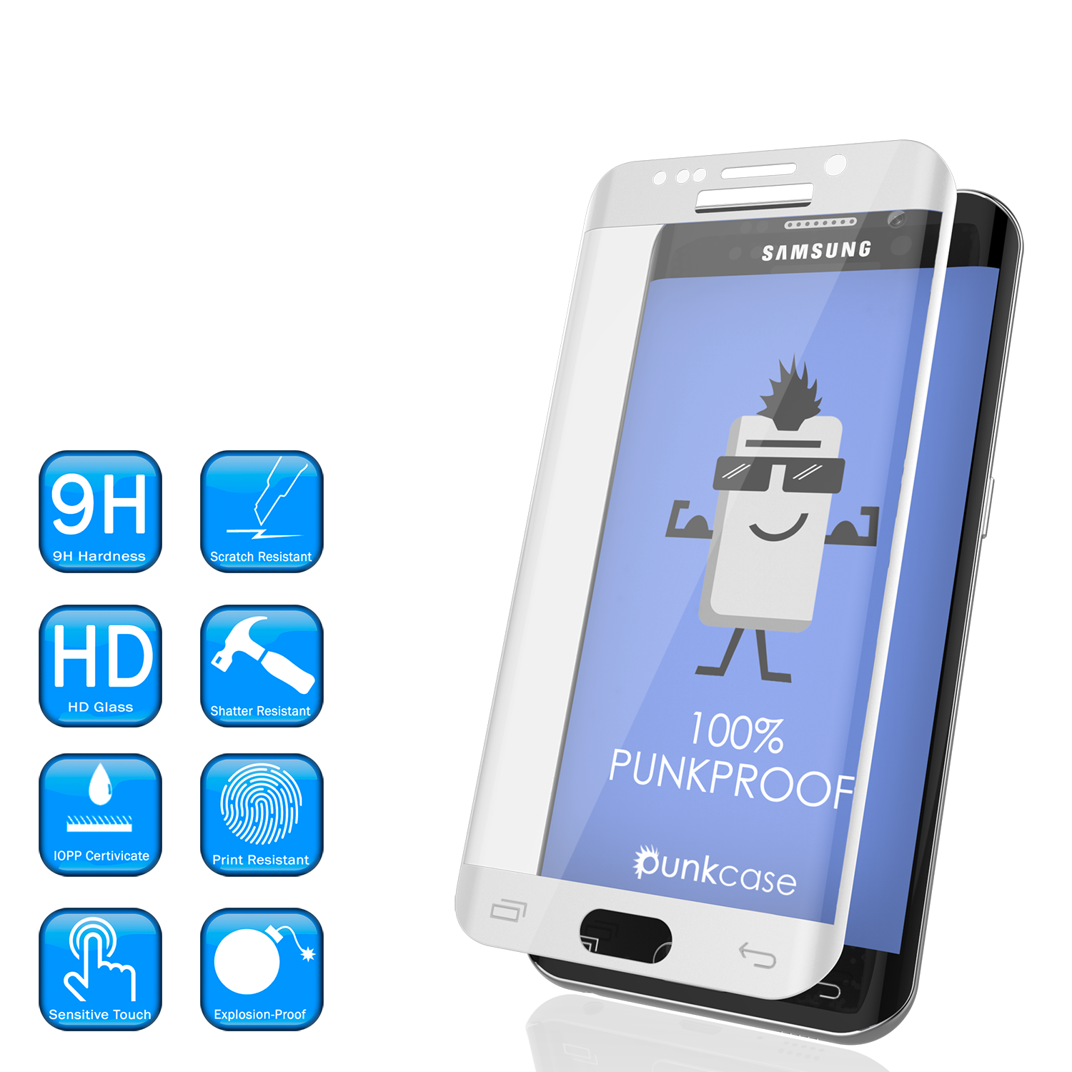 Galaxy S7 Edge White Punkcase Glass SHIELD Tempered Glass Screen Protector 0.33mm Thick 9H Glass