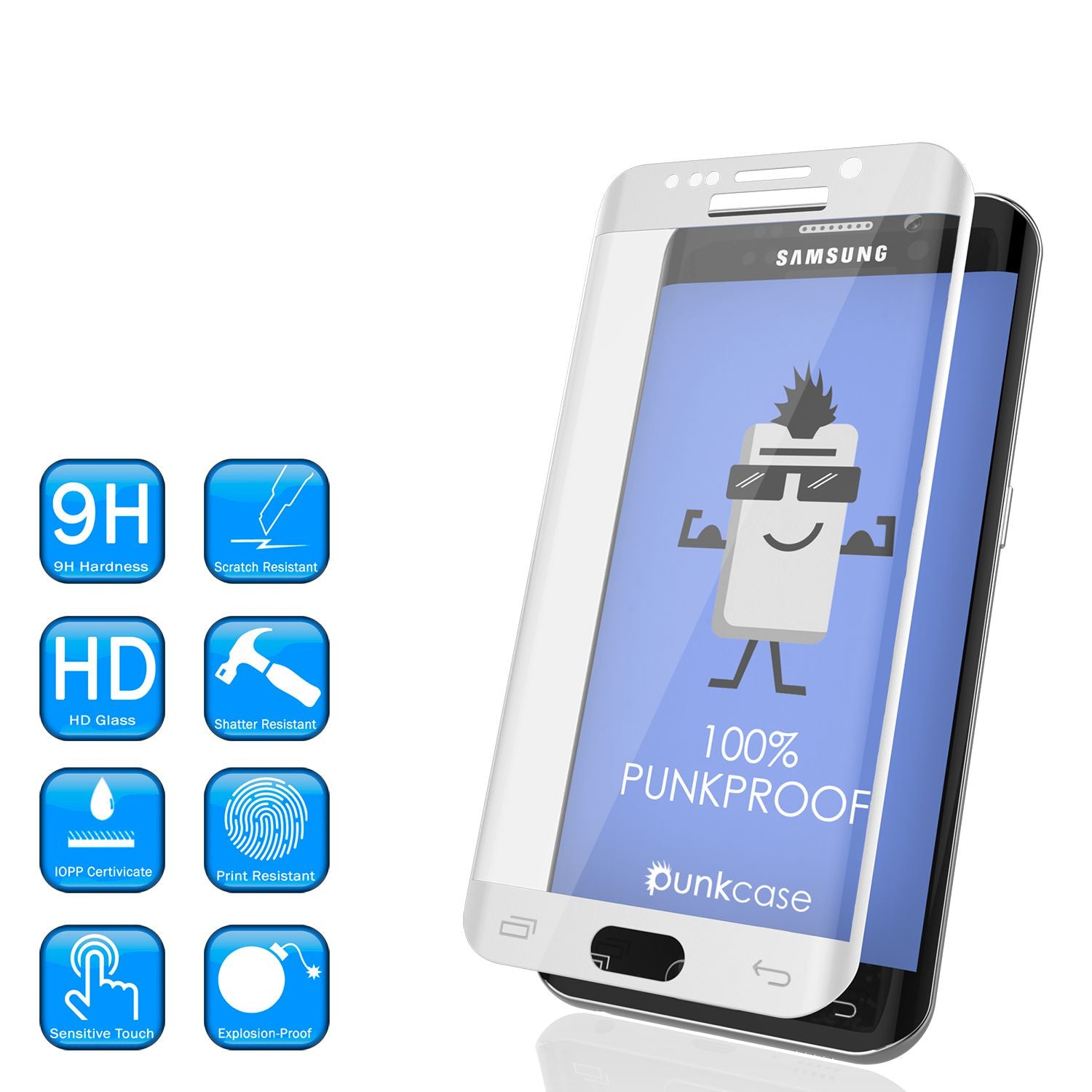 Galaxy S7 White Screen Protector, Punkcase Glass SHIELD Tempered Glass Protector 0.33mm Thick 9H