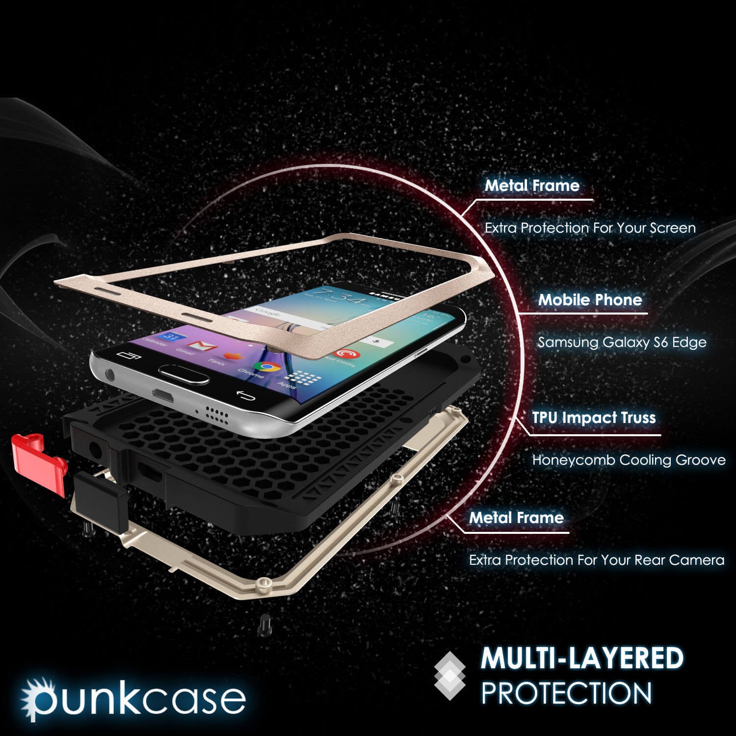 Galaxy S6 EDGE  Case, PUNKcase Metallic Gold Shockproof  Slim Metal