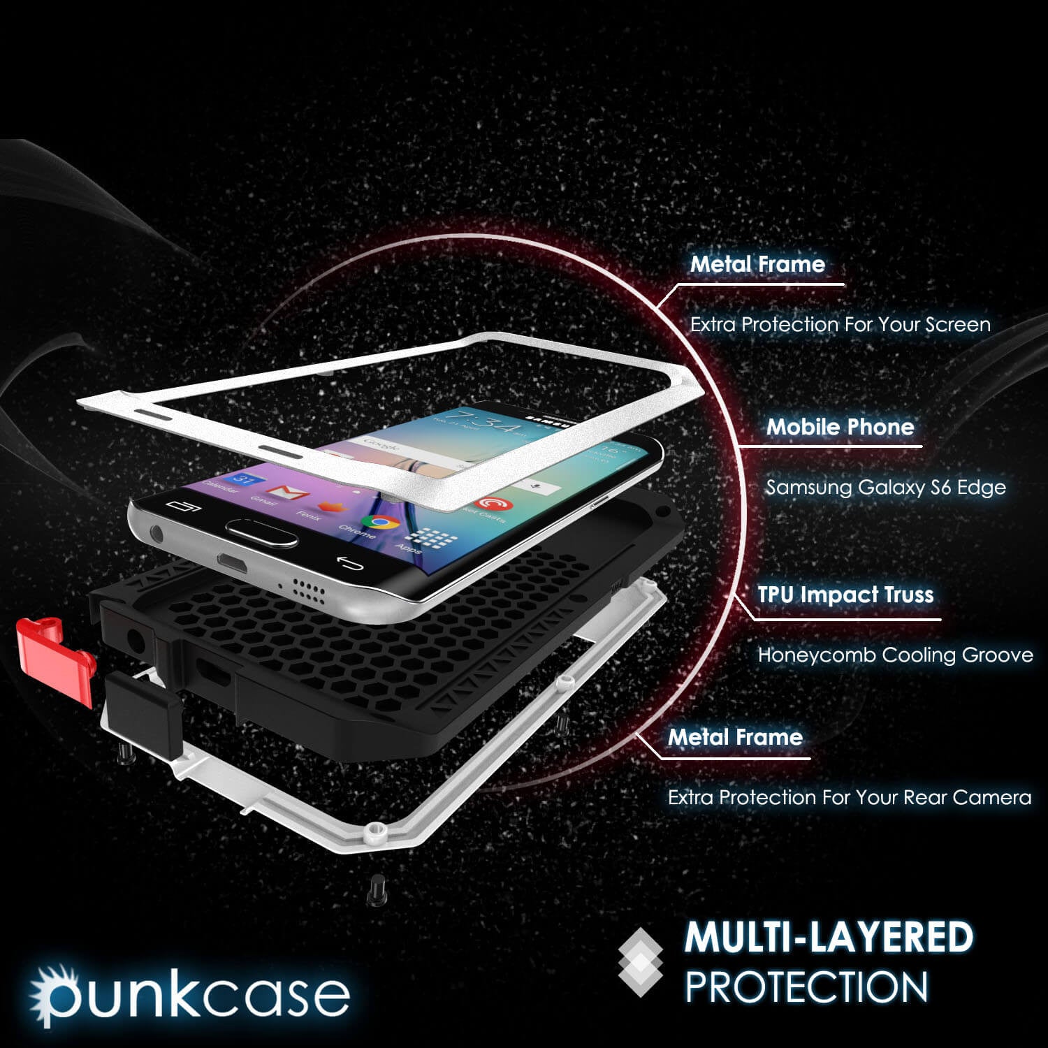 Galaxy S6 EDGE  Case, PUNKcase Metallic White Shockproof  Slim Metal Armor Case