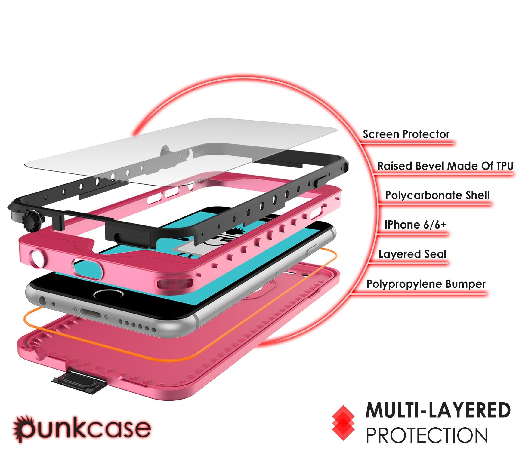iPhone 6S+/6+ Plus Waterproof Case, PUNKcase StudStar Pink w/ Attached Screen Protector | Warranty