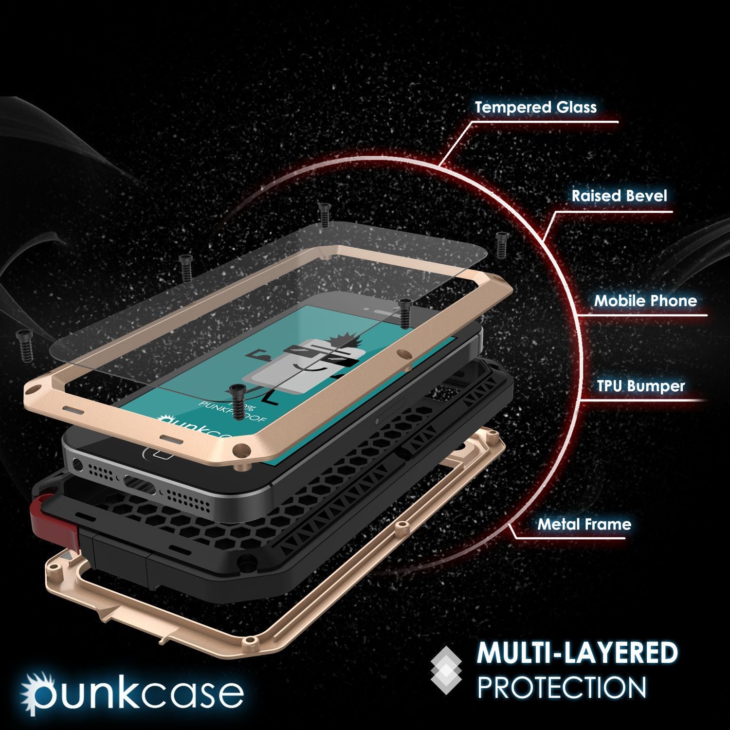 iPhone SE/5/5s Case, Punkcase® METALLIC Series GOLD w/ TEMPERED GLASS | Aluminum Frame