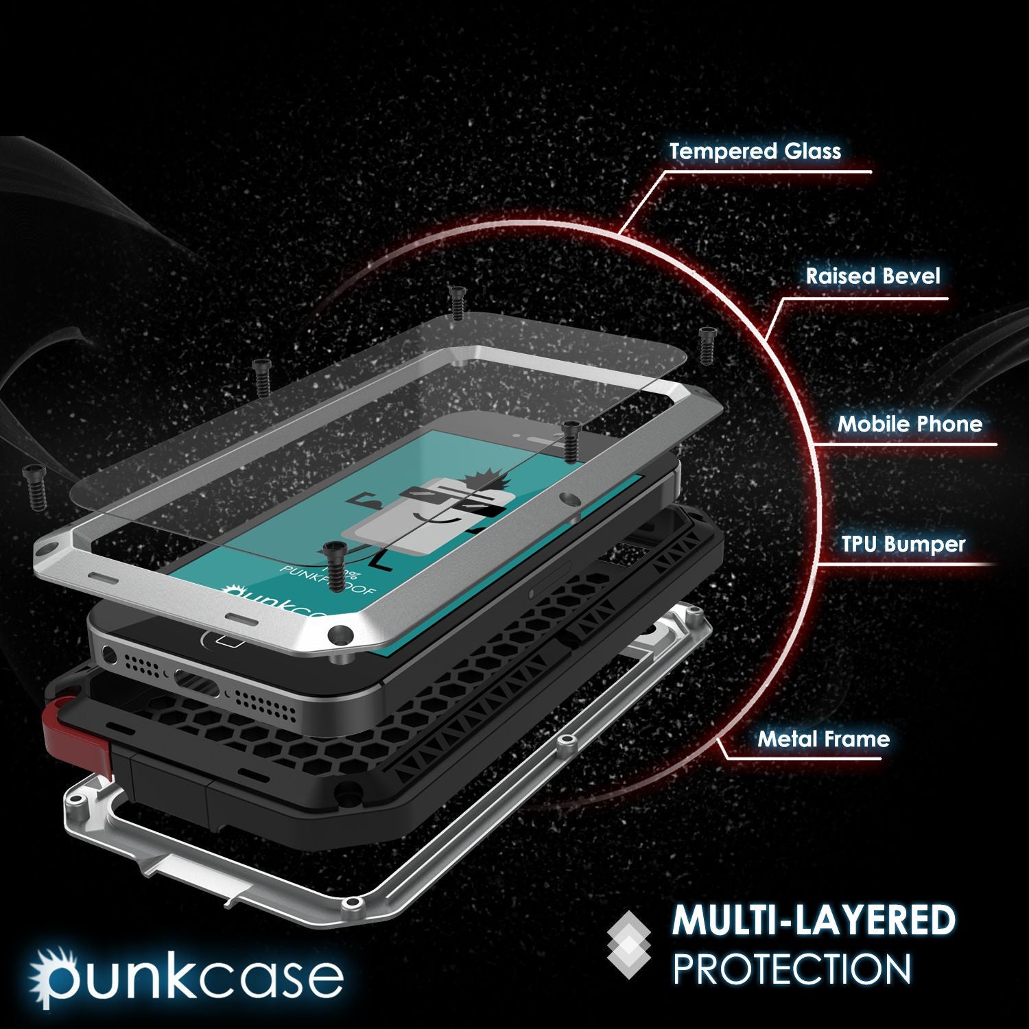 iPhone SE/5/5s Case, Punkcase® METALLIC Series SILVER w/ TEMPERED GLASS | Aluminum Frame