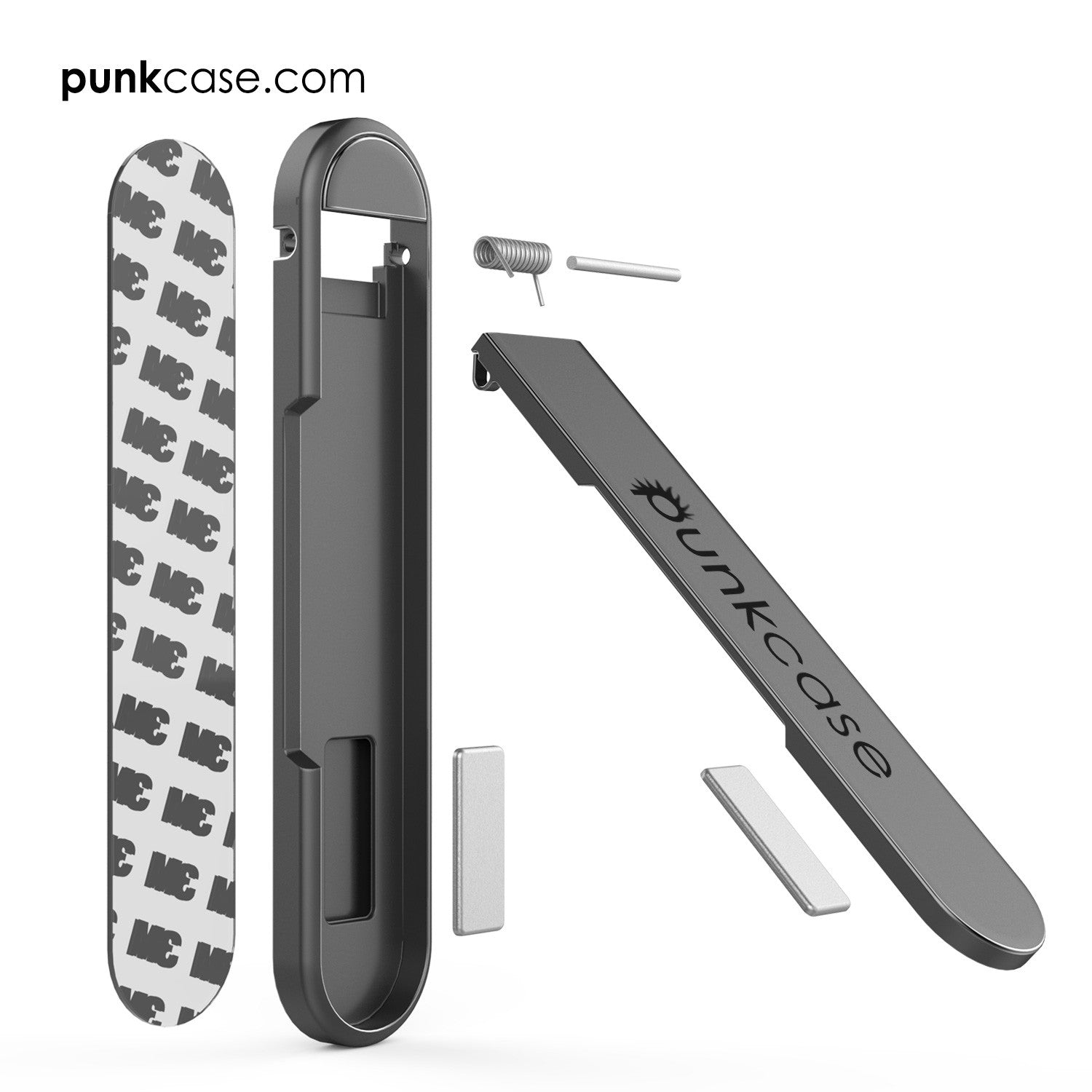 PUNKCASE FlickStick Universal Cell Phone Kickstand for all Mobile Phones & Cases with Flat Backs, One Finger Operation (Charcoal)