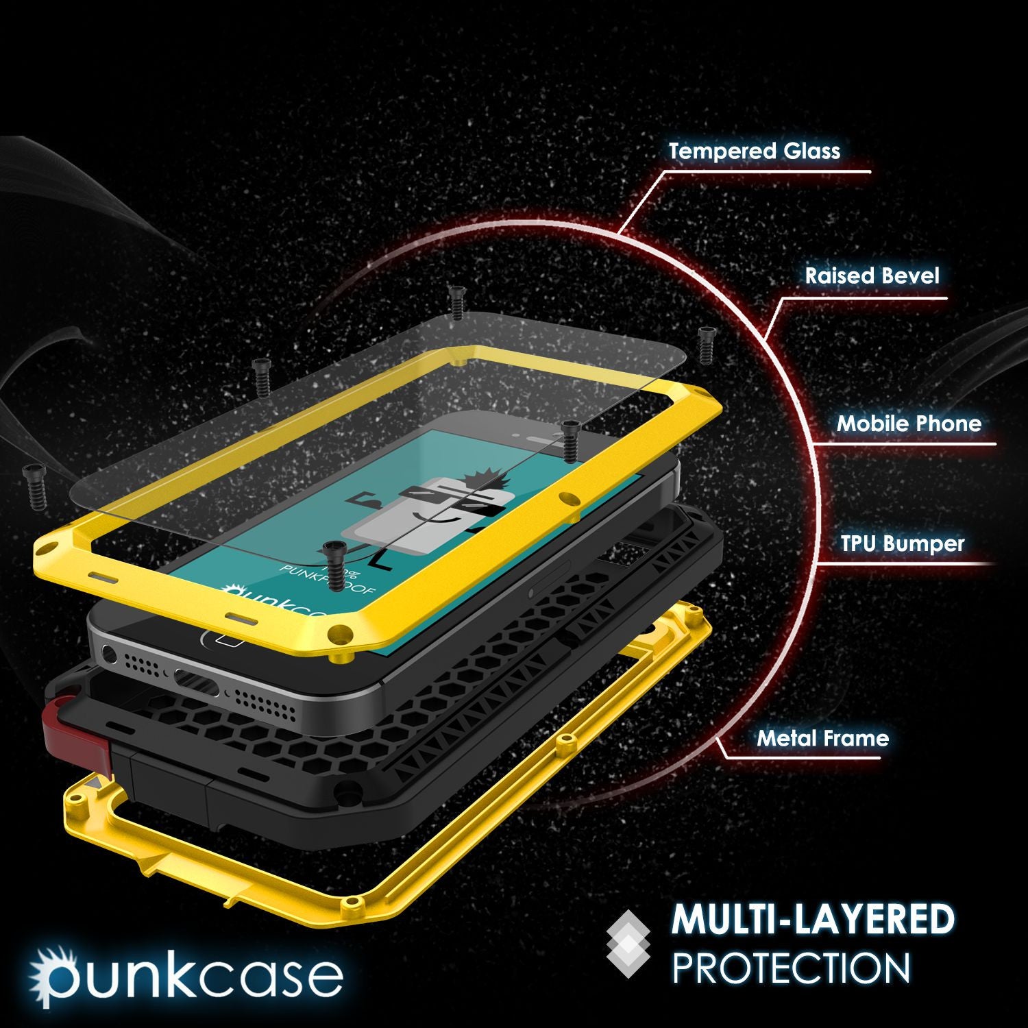 iPhone SE/5/5s Case, Punkcase® METALLIC Series NEON w/ TEMPERED GLASS | Aluminum Frame