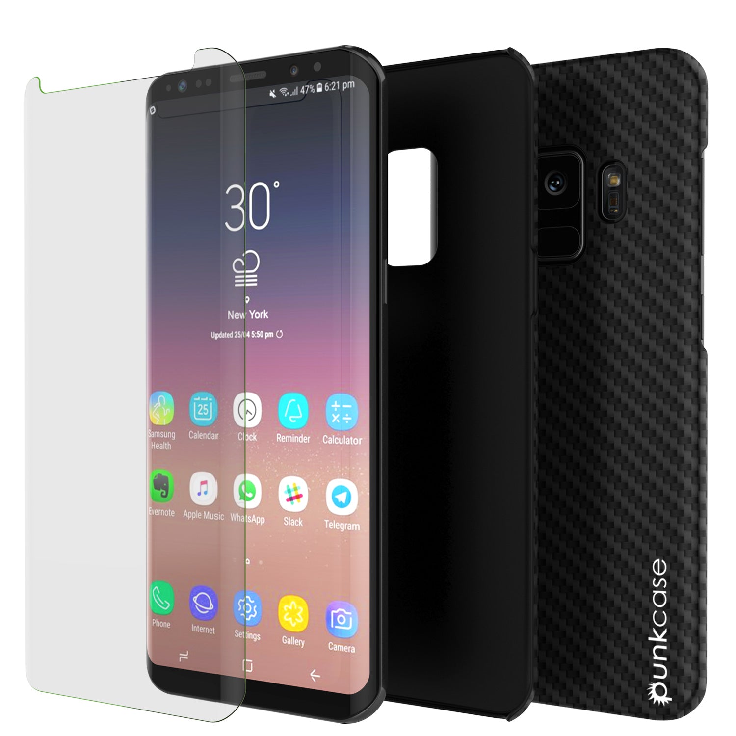 Galaxy S9 Case, Punkcase CarbonShield, Heavy Duty & Ultra Thin 2 Piece Dual Layer PU Leather Black Cover
