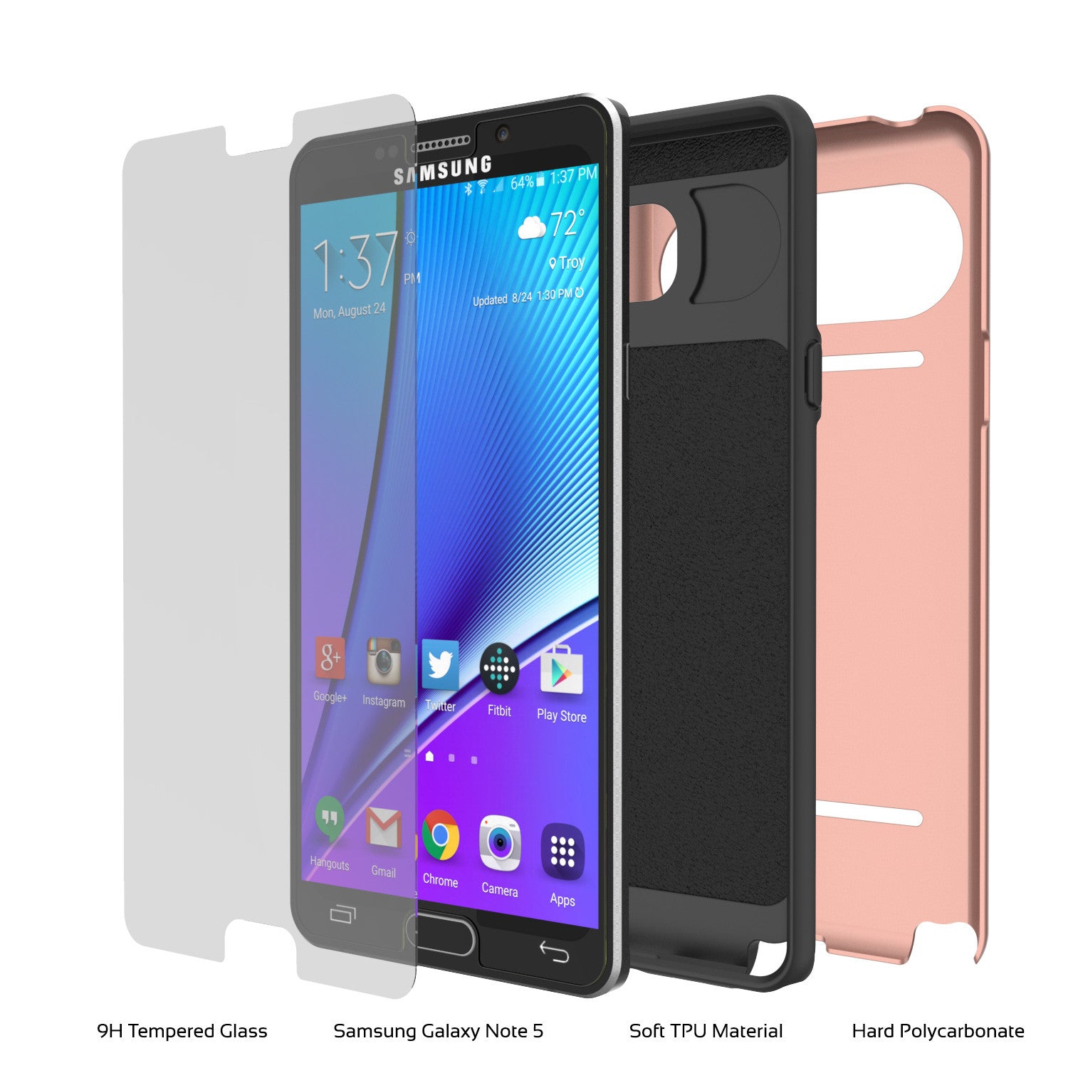 Galaxy Note 5 Case PunkCase CLUTCH Rose Gold Series Slim Armor Soft Cover Case w/ Tempered Glass