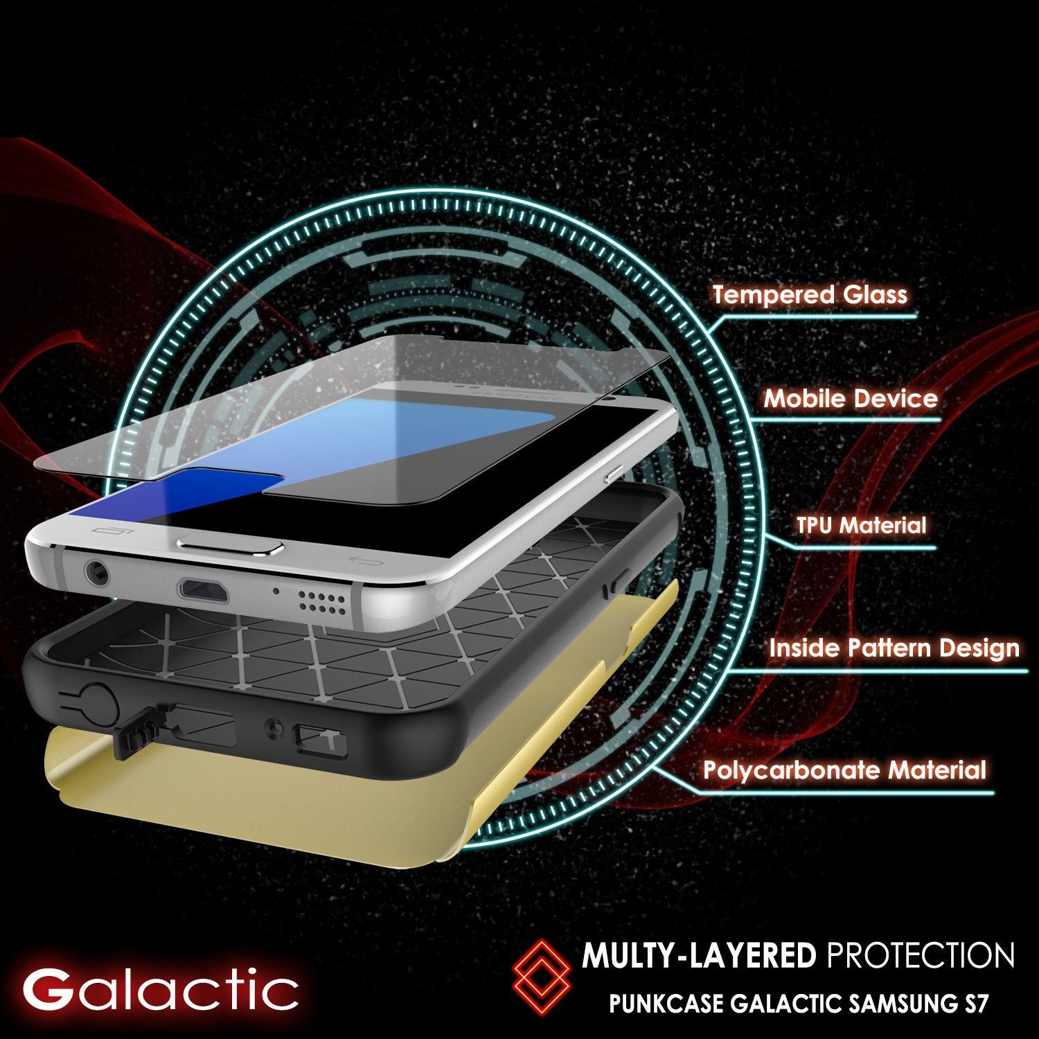 Galaxy s7 Case PunkCase Galactic Gold Series Slim Armor Soft Cover Case w/ Tempered Glass