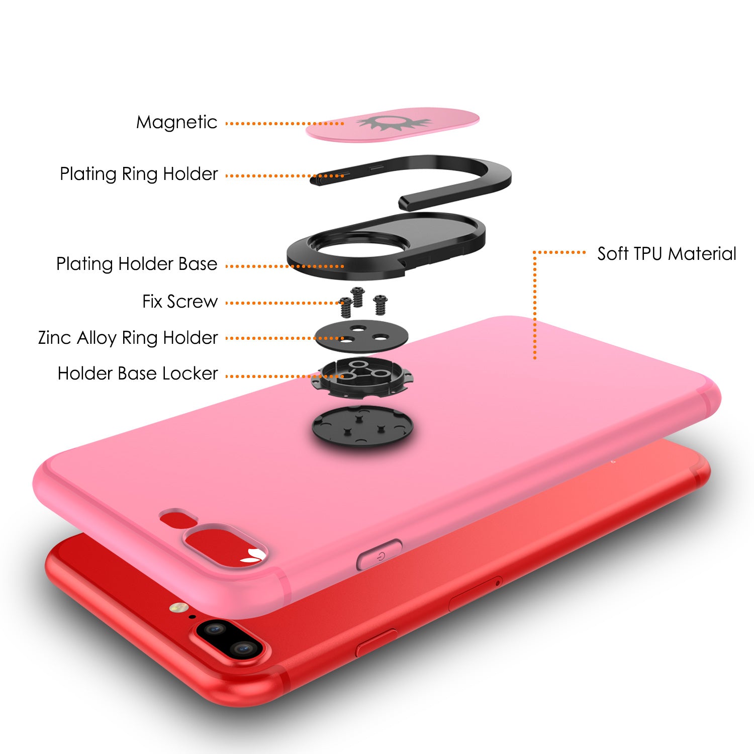 iPhone 8 PLUS Case, Punkcase Magnetix Protective TPU Cover W/ Kickstand, Tempered Glass Screen Protector [Pink]