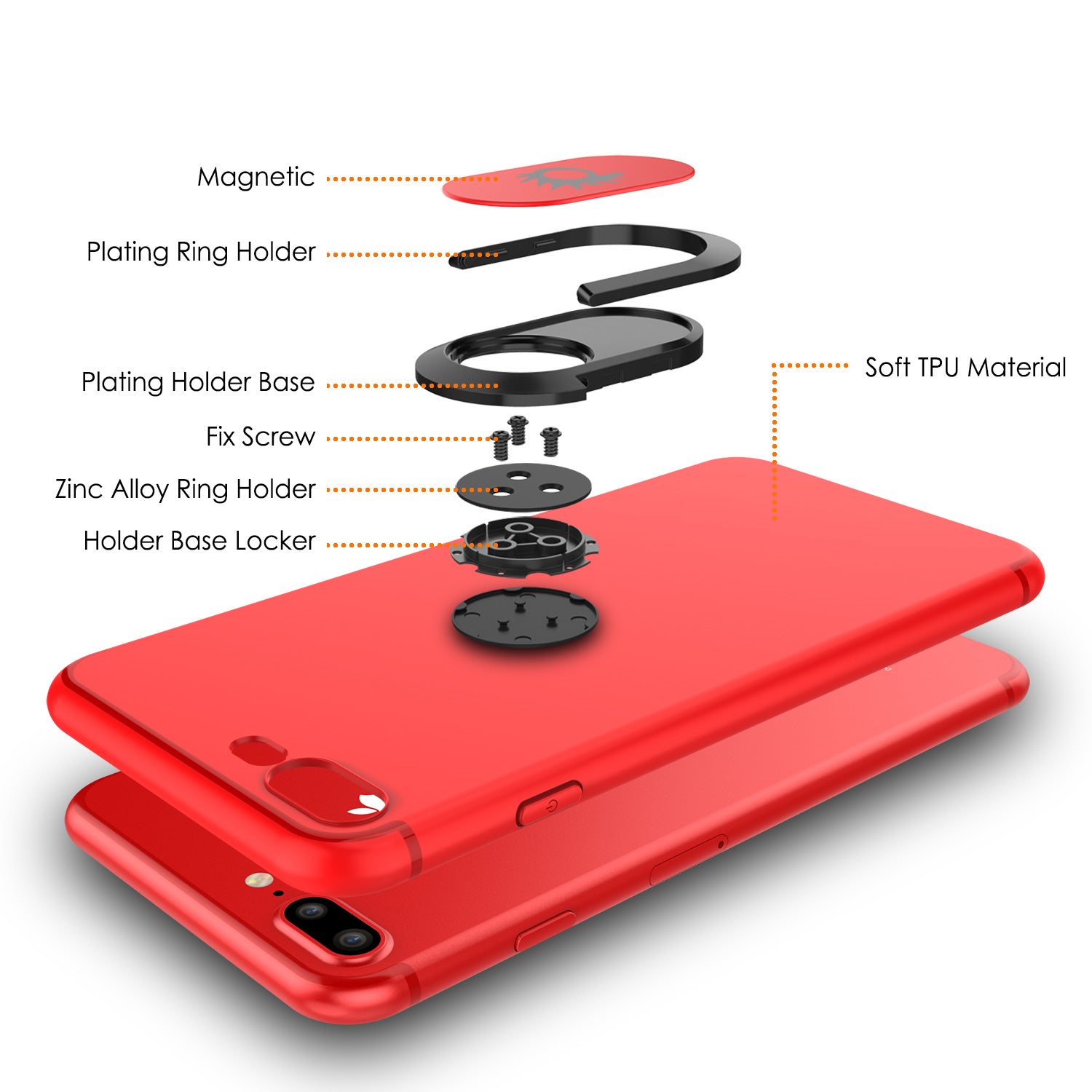 iPhone 8 PLUS Case, Punkcase Magnetix Protective TPU Cover W/ Kickstand, Tempered Glass Screen Protector [Red]