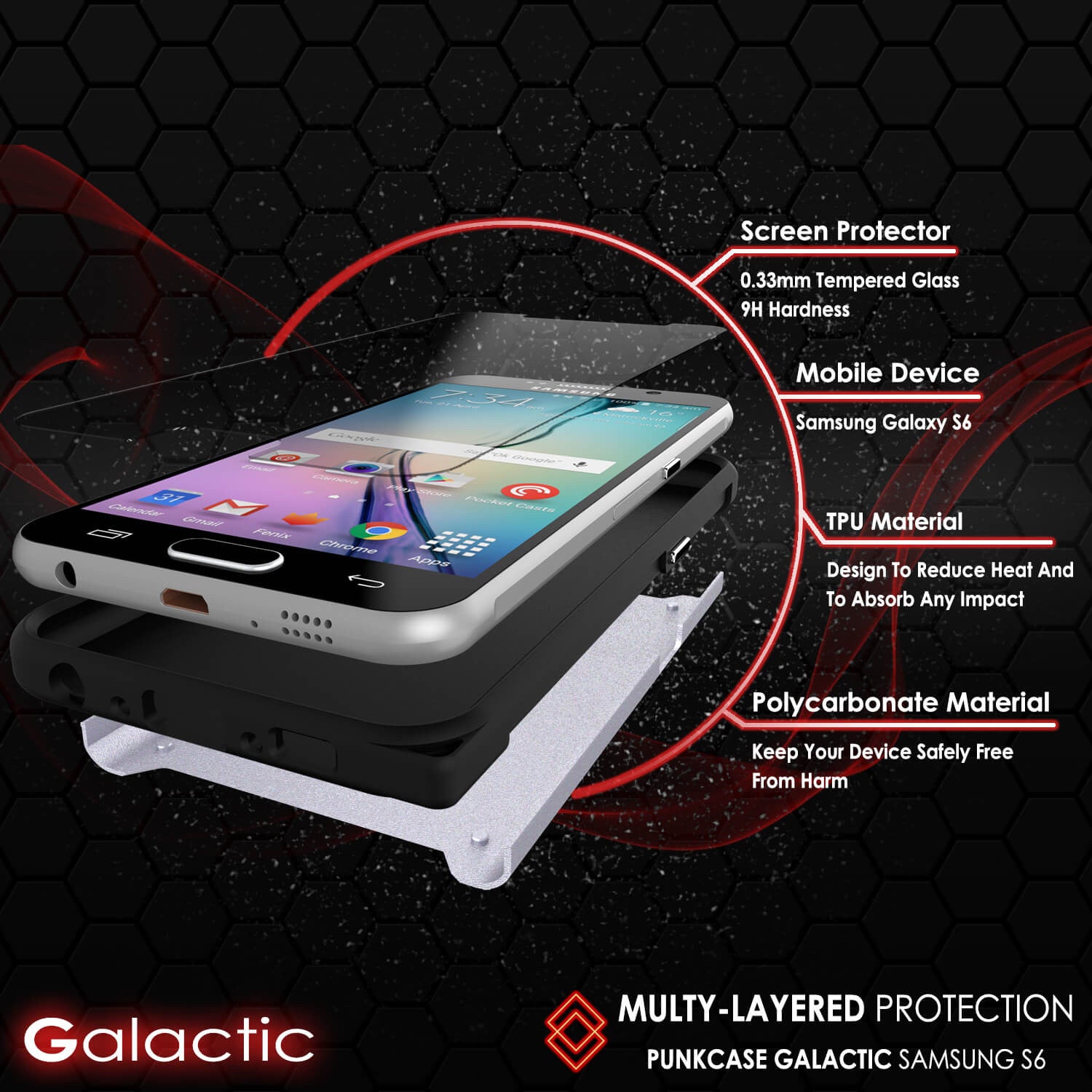 Galaxy S6 Case PunkCase Galactic Silver Slim Protective Armor Soft Cover Case w/ Tempered Glass