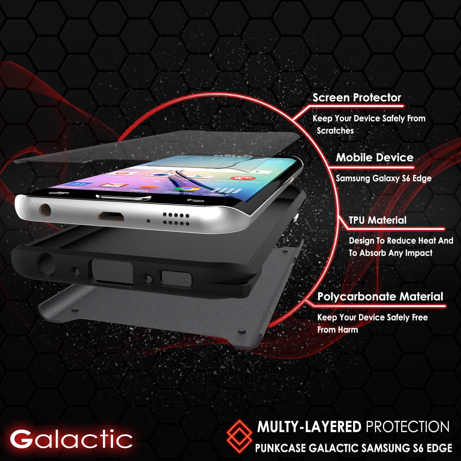Galaxy s6 EDGE Case PunkCase Galactic Black Series Slim Armor Soft Cover w/ Screen Protector
