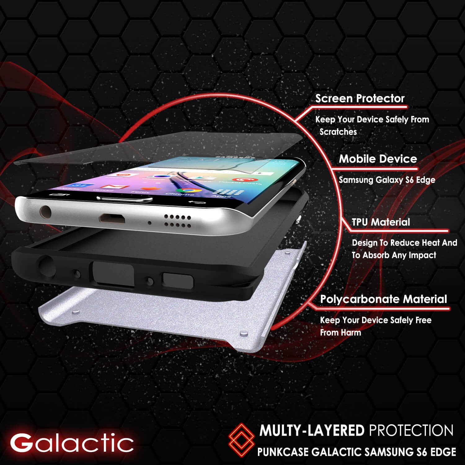 Galaxy s6 EDGE Case PunkCase Galactic SIlver Series Slim Armor Soft Cover w/ Screen Protector