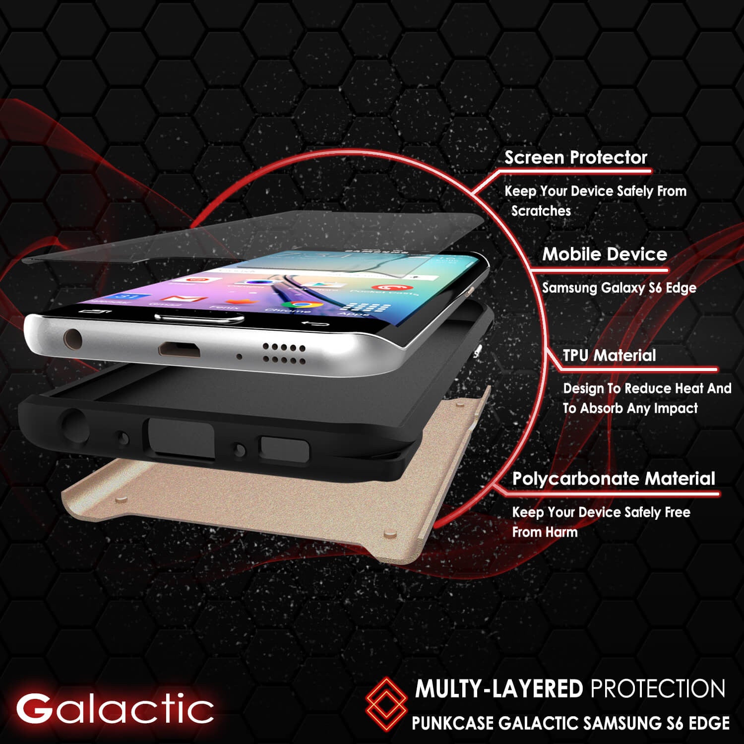 Galaxy s6 EDGE Case PunkCase Galactic Gold Series Slim Armor Soft Cover w/ Screen Protector