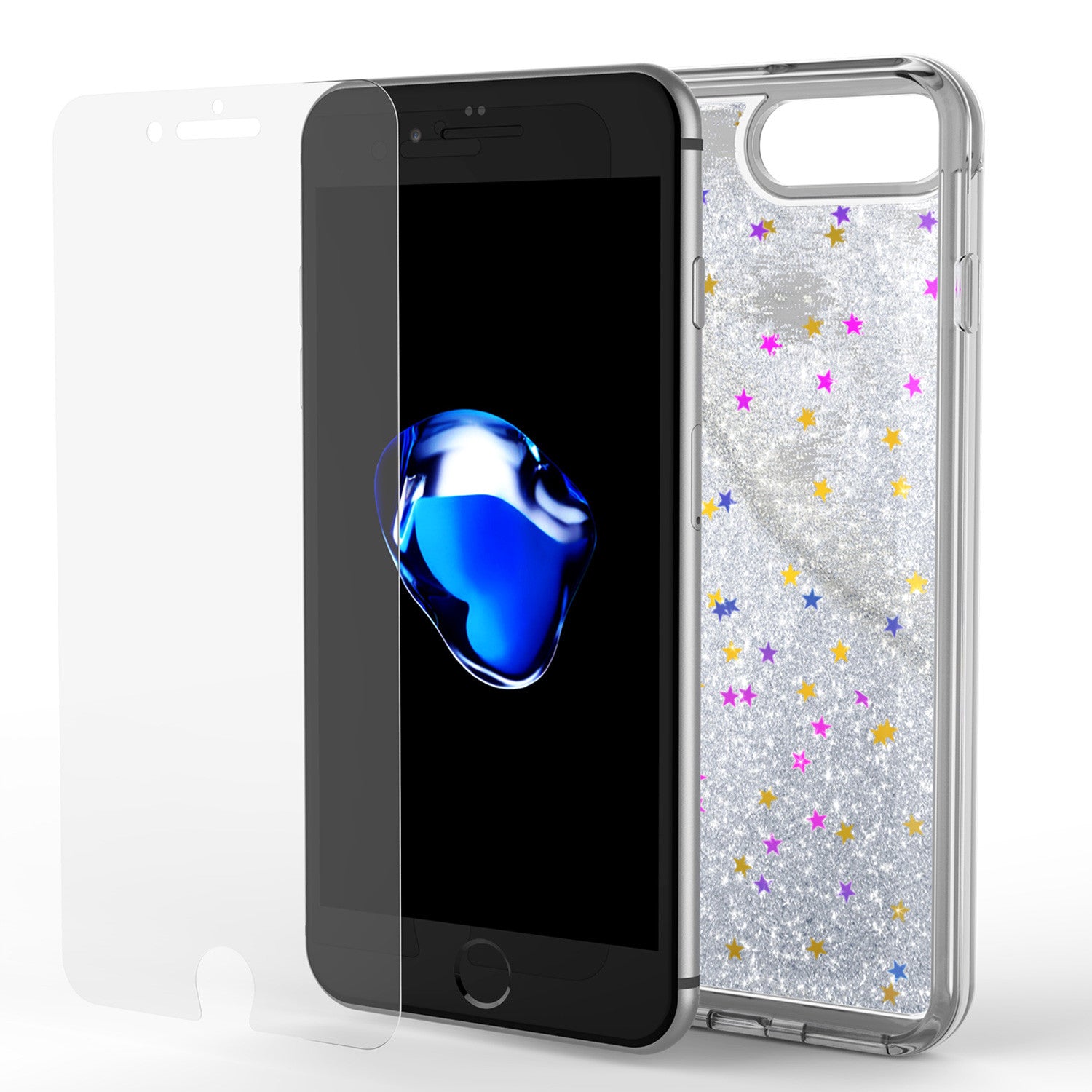 iPhone 7+Plus Case, PunkCase LIQUID Silver Series, Protective Dual Layer Floating Glitter Cover