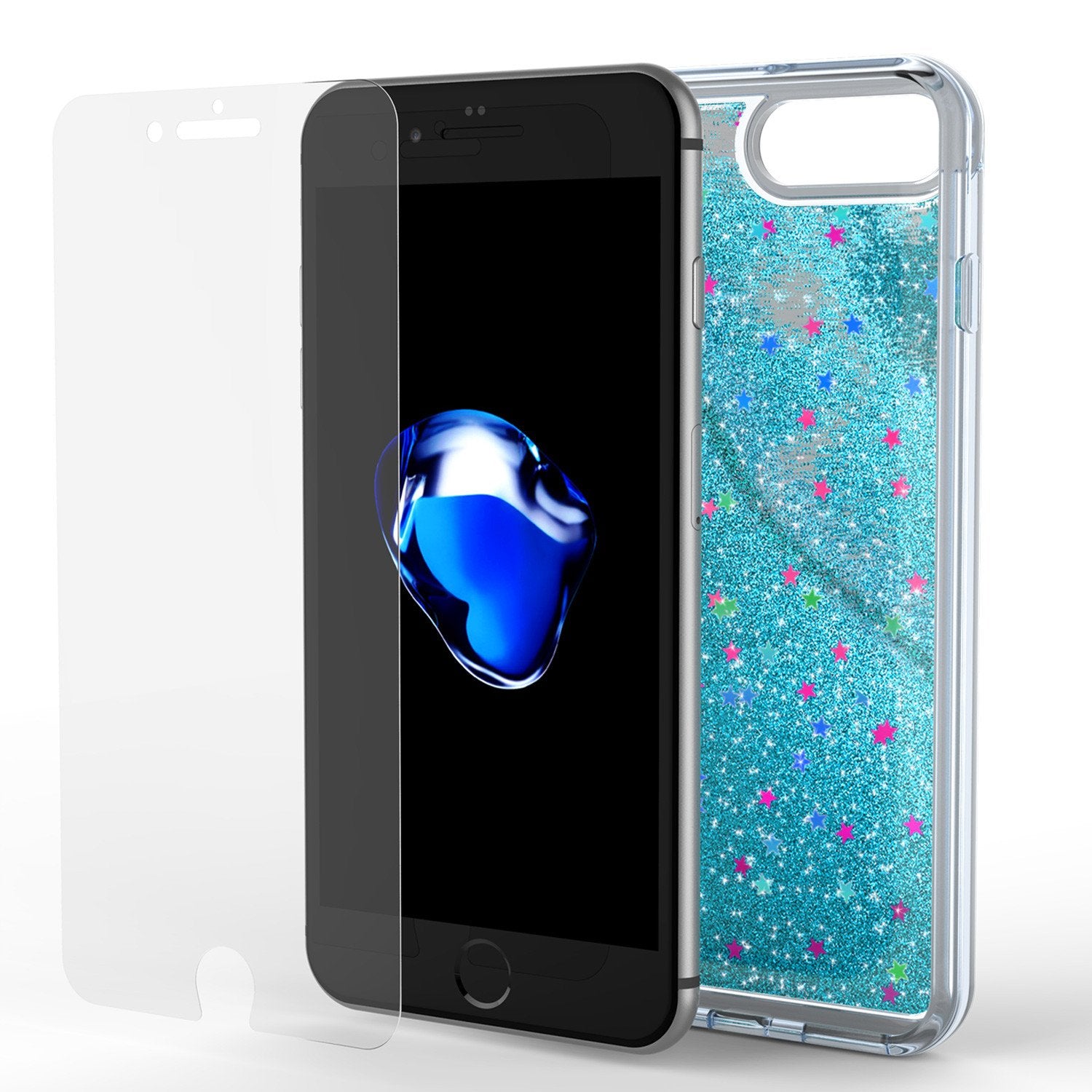 iPhone 8+ Plus Case, PunkCase LIQUID Teal Series, Protective Dual Layer Floating Glitter Cover