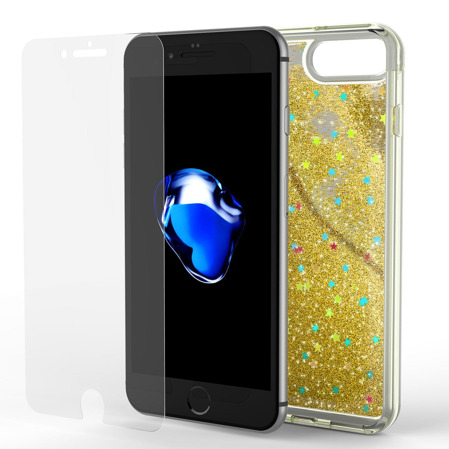 iPhone 8+ Plus Case, PunkСase LIQUID Gold Series, Protective Dual Layer Floating Glitter Cover