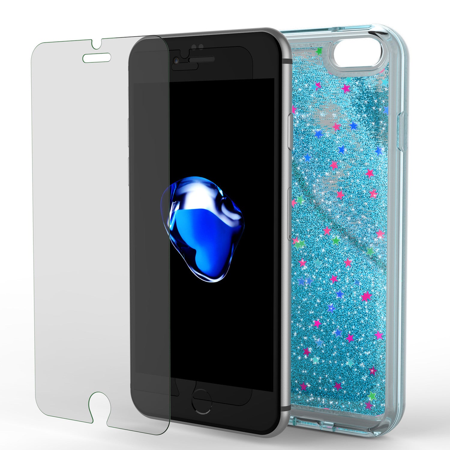 iPhone 7 Case, PunkCase LIQUID Teal Series, Protective Dual Layer Floating Glitter Cover